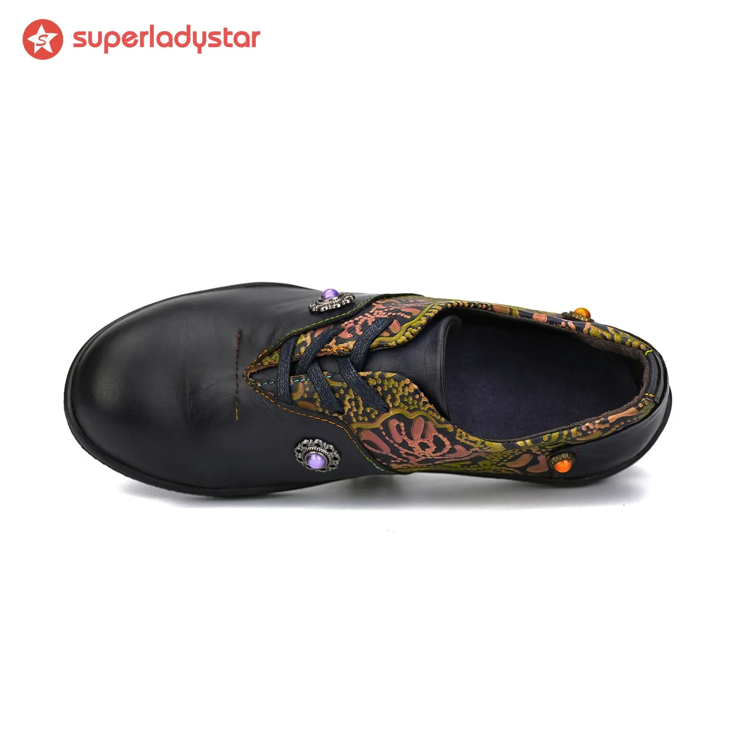 Vintage Hand Painted Leather Comfy Flat Shoes sold by superladystar product image thumbnail 2