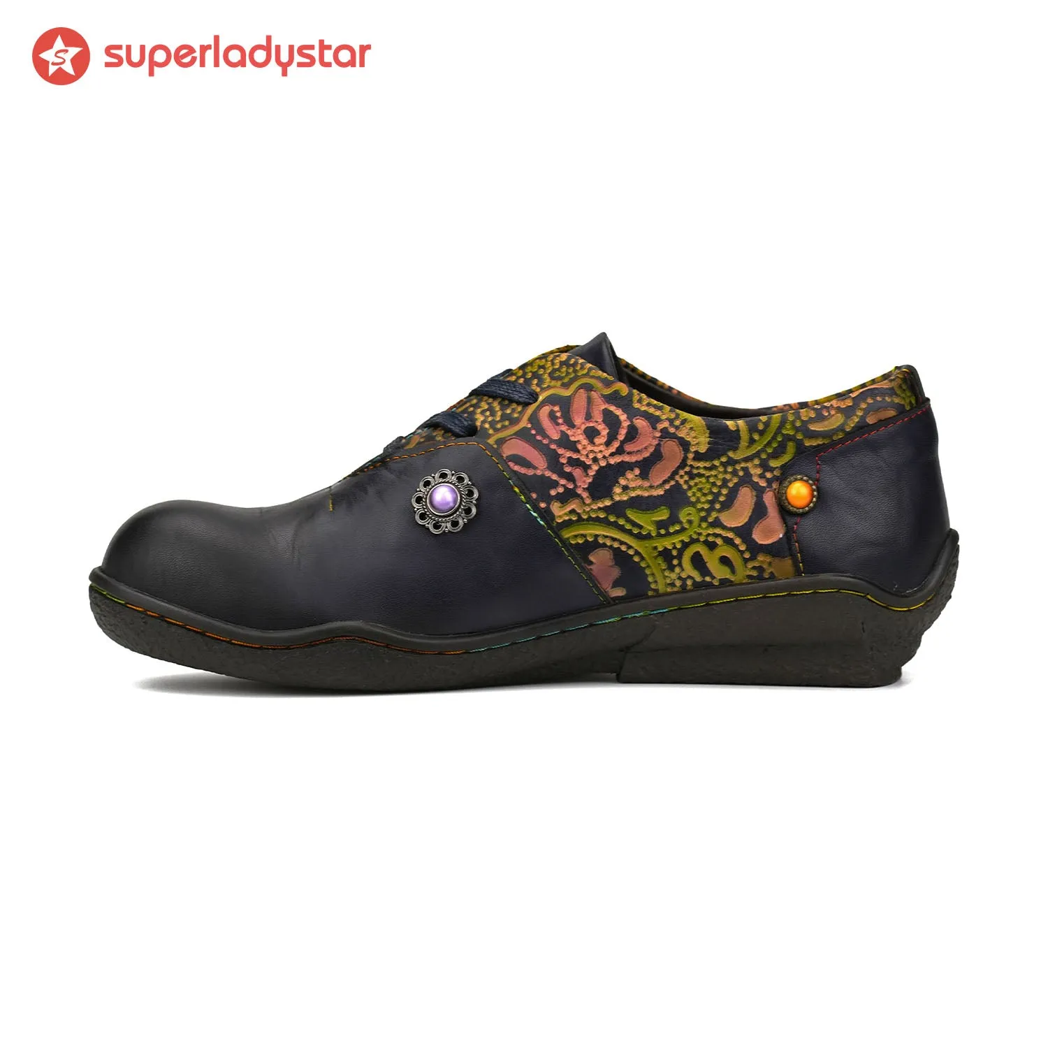 Vintage Hand Painted Leather Comfy Flat Shoes sold by superladystar product image thumbnail 3
