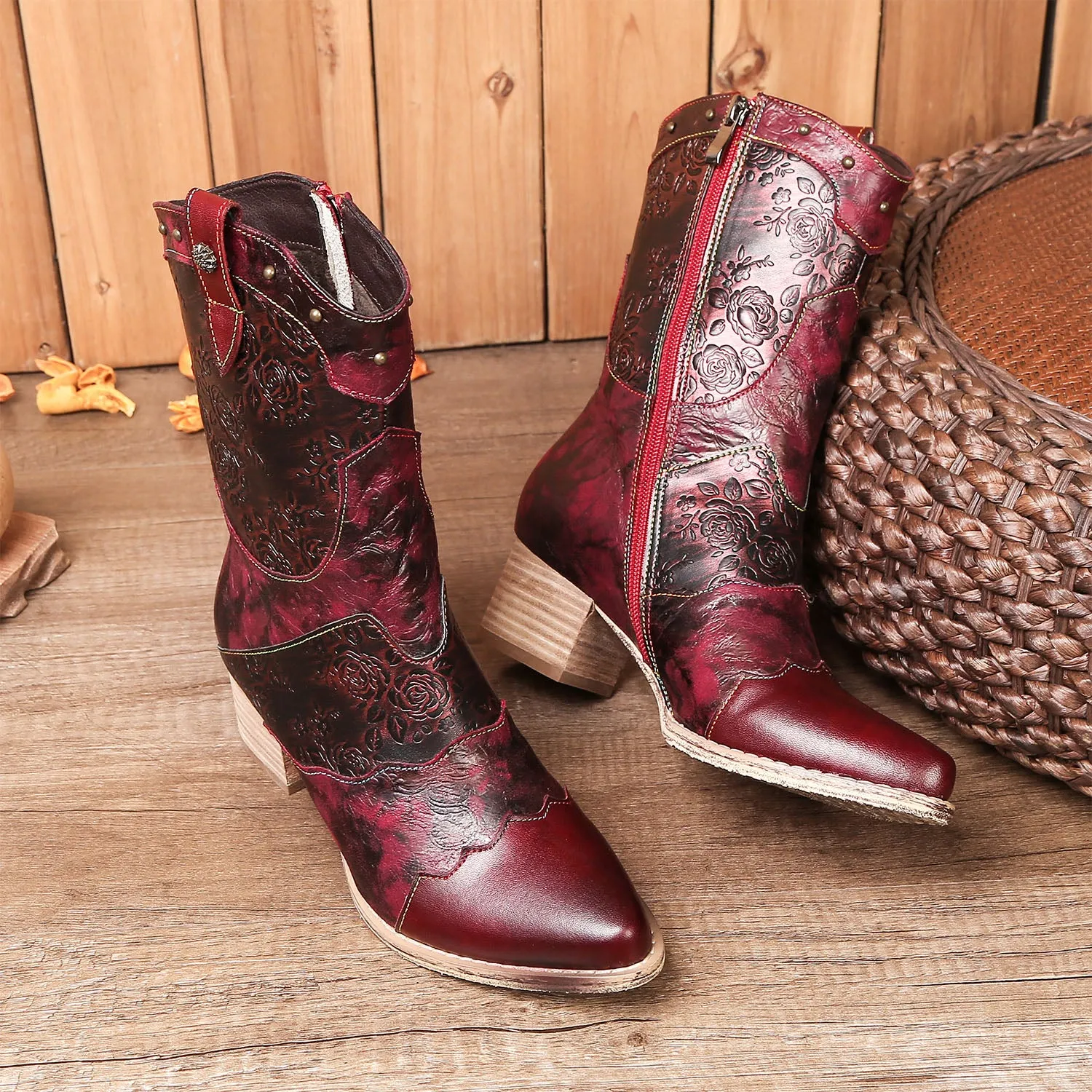 Retro Pointed Handmade Printed Boots sold by superladystar product image thumbnail 5