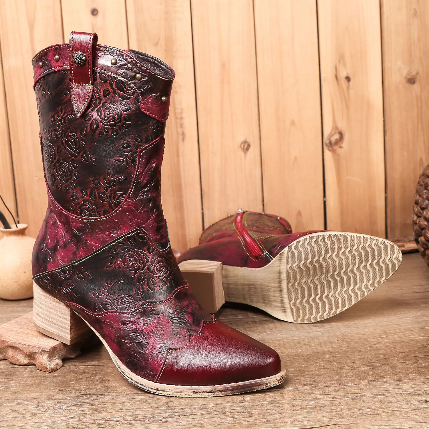 Retro Pointed Handmade Printed Boots sold by superladystar product image thumbnail 4