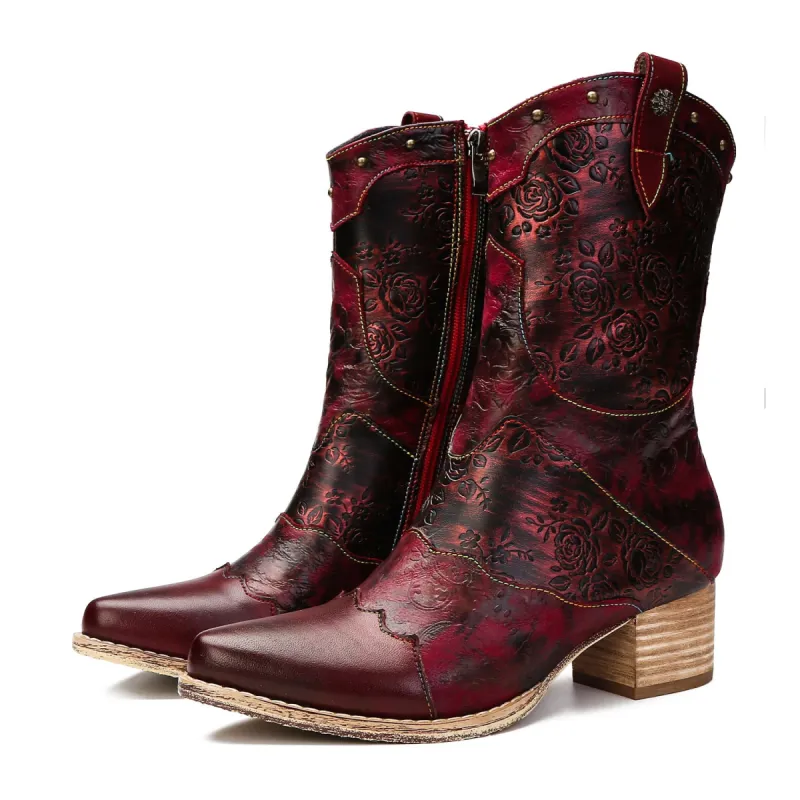 Retro Pointed Handmade Printed Boots sold by superladystar