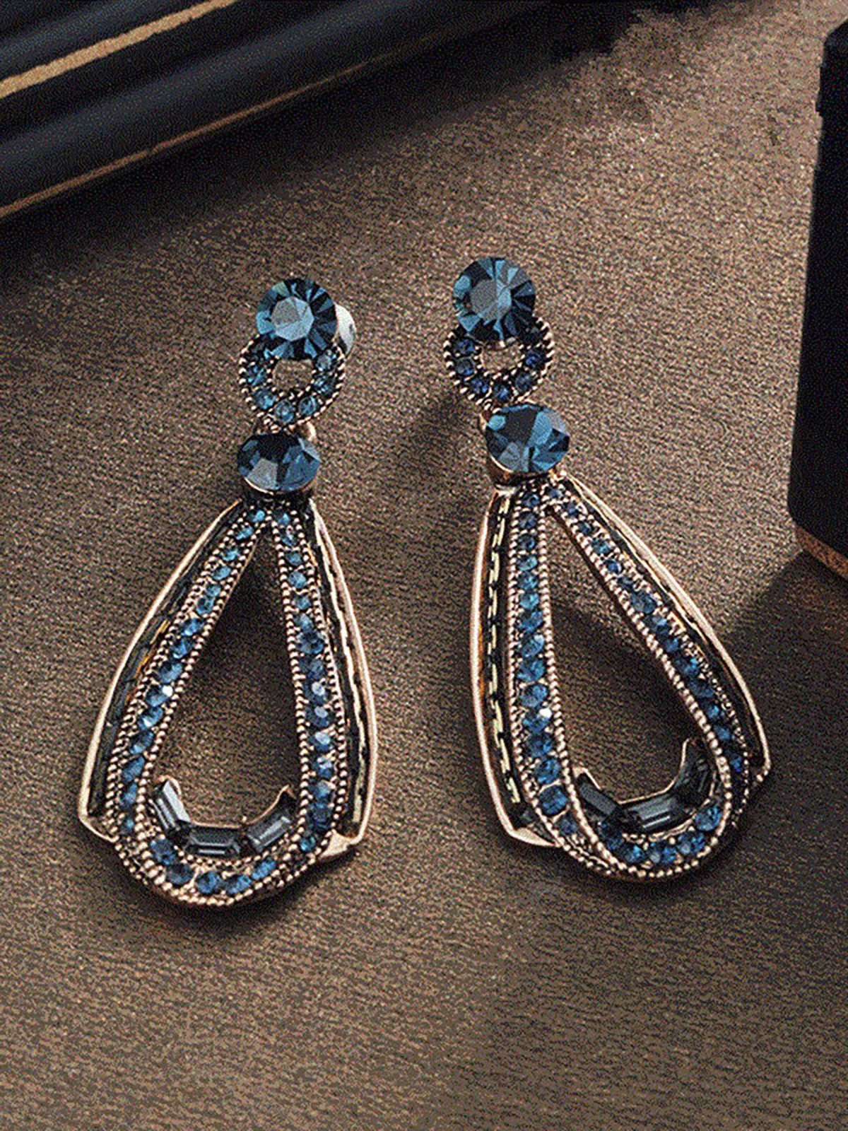 Women's Vintage Luxury Earrings Hollow Sapphire Dangle Gold Drop Sharp Rhinestones Earrings sold by superladystar product image thumbnail 5