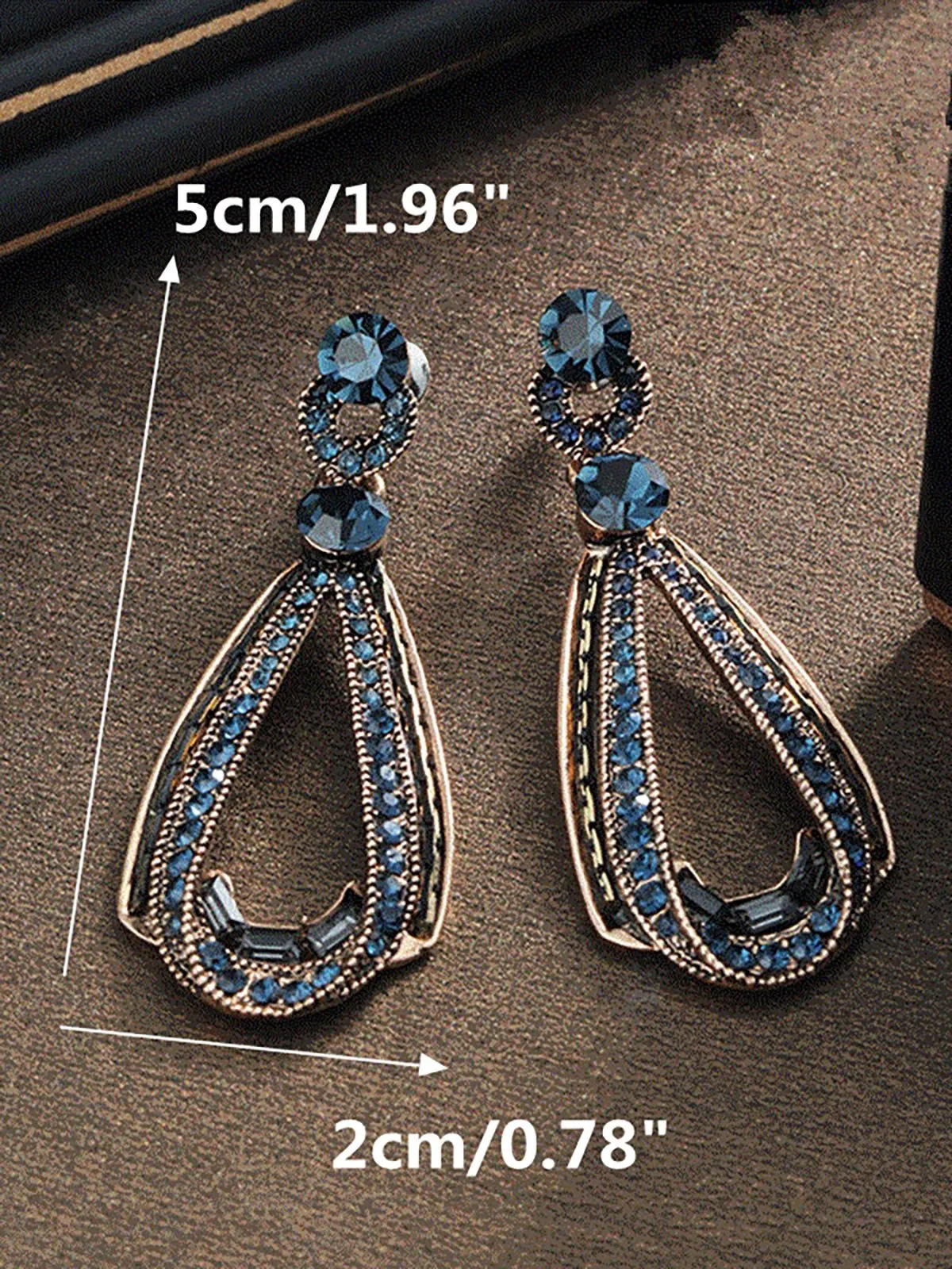 Women's Vintage Luxury Earrings Hollow Sapphire Dangle Gold Drop Sharp Rhinestones Earrings sold by superladystar product image thumbnail 2