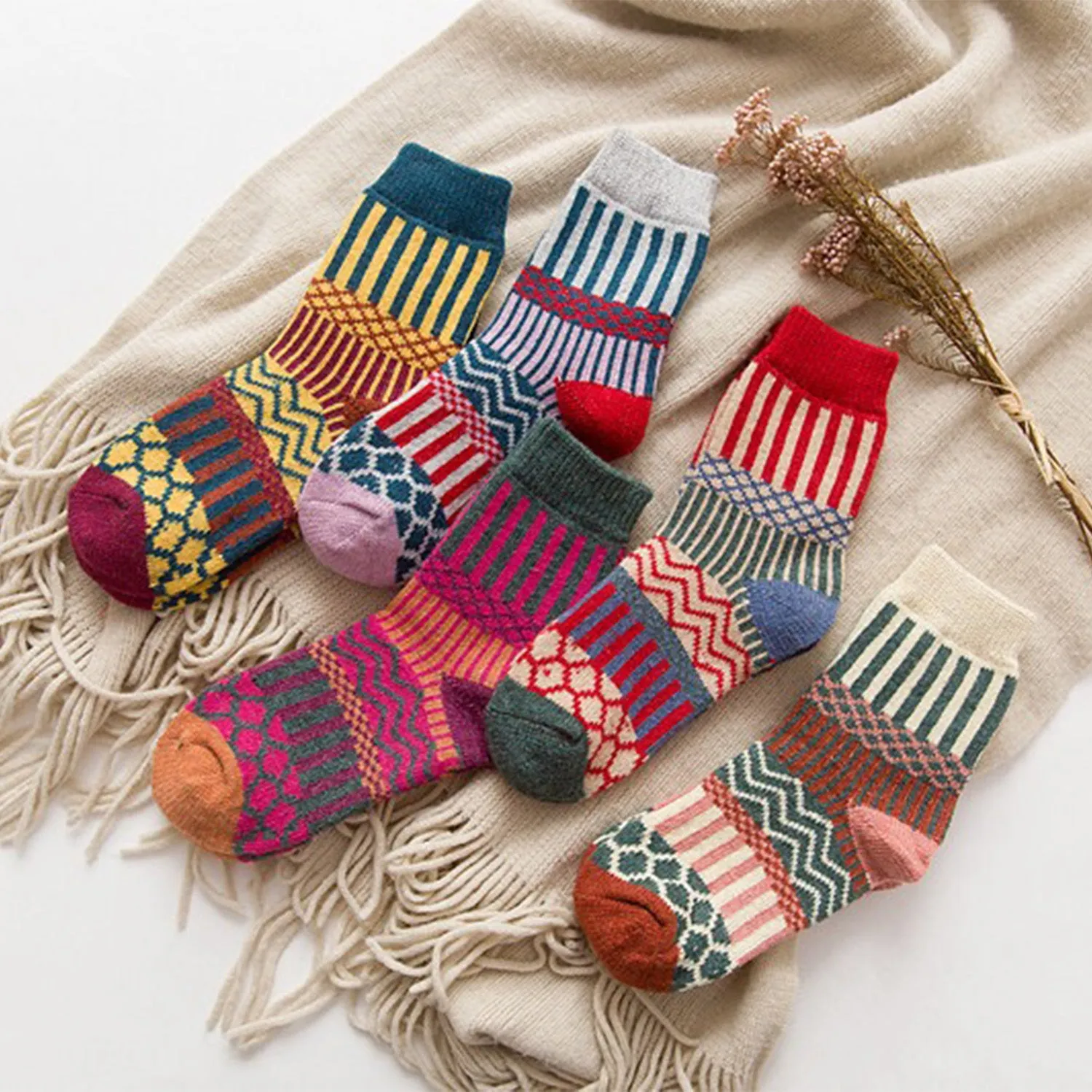 Retro Warm Vertical Stripes Socks sold by superladystar