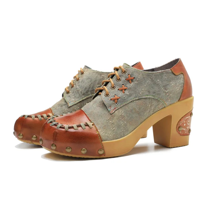 Retro Handmade Rivet Comfort Block Heel Pumps sold by superladystar