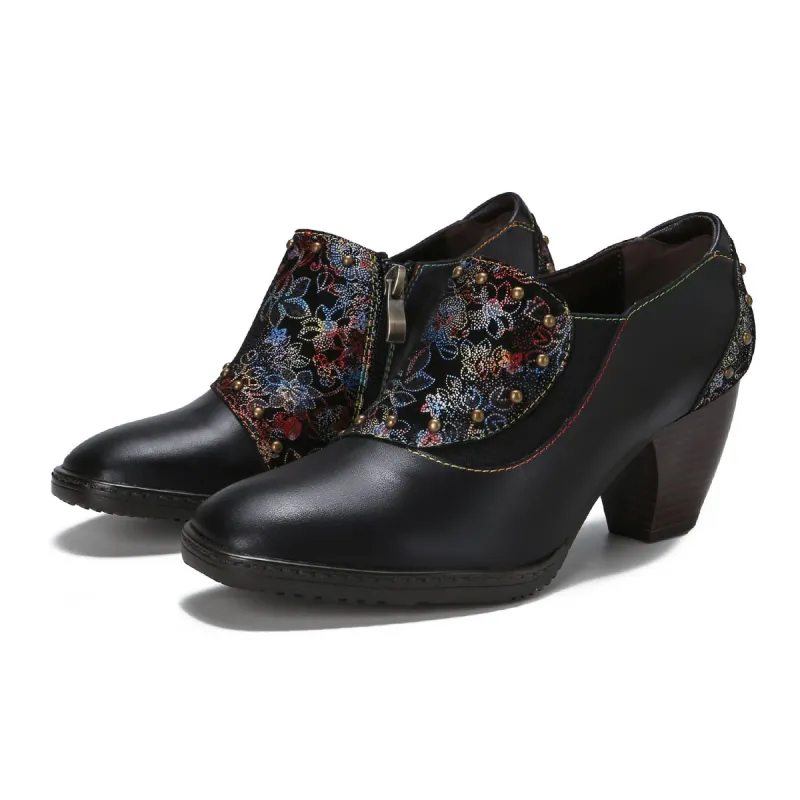 Retro Leather Hand-painted Pumps sold by superladystar