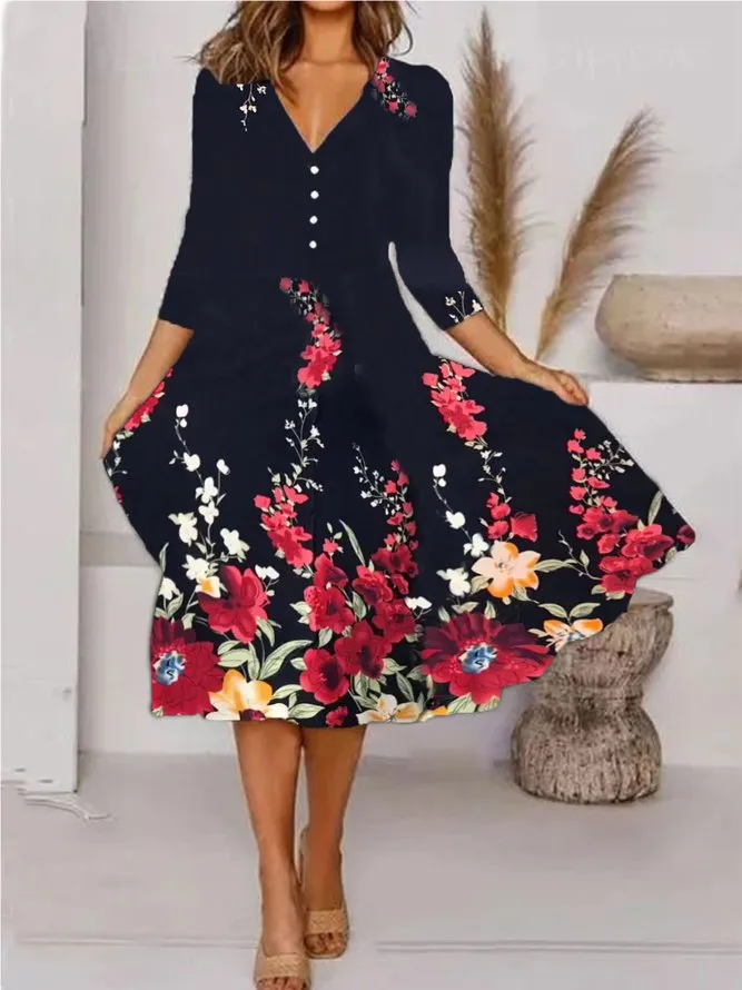 Colorful V-neck Seven-Quarter Dress sold by superladystar product image thumbnail 5