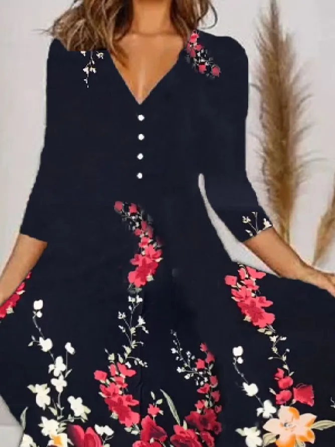 Colorful V-neck Seven-Quarter Dress sold by superladystar product image thumbnail 2