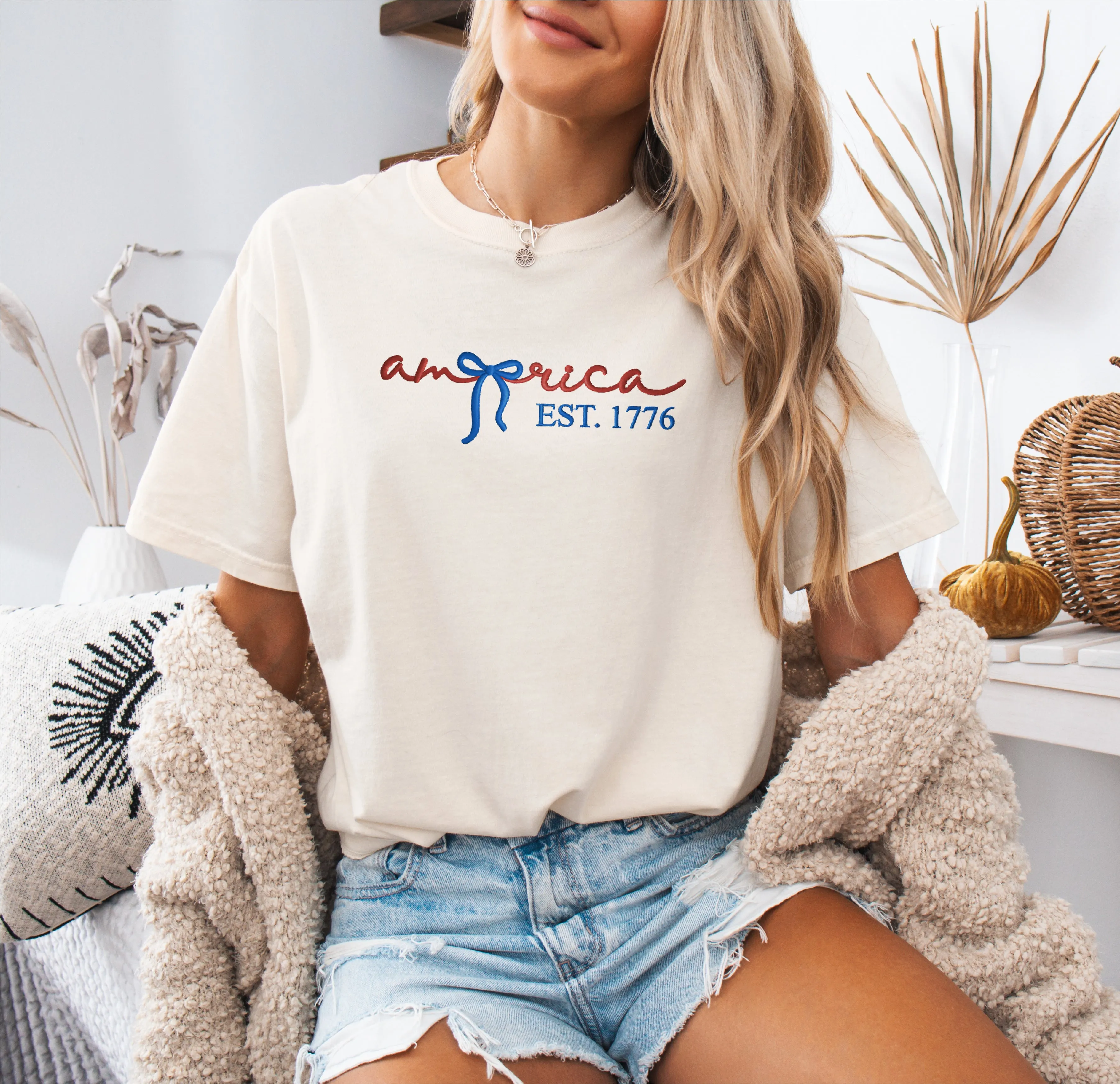 4th Of July America Embroidered Tee sold by Peach Marketplace product image thumbnail 4