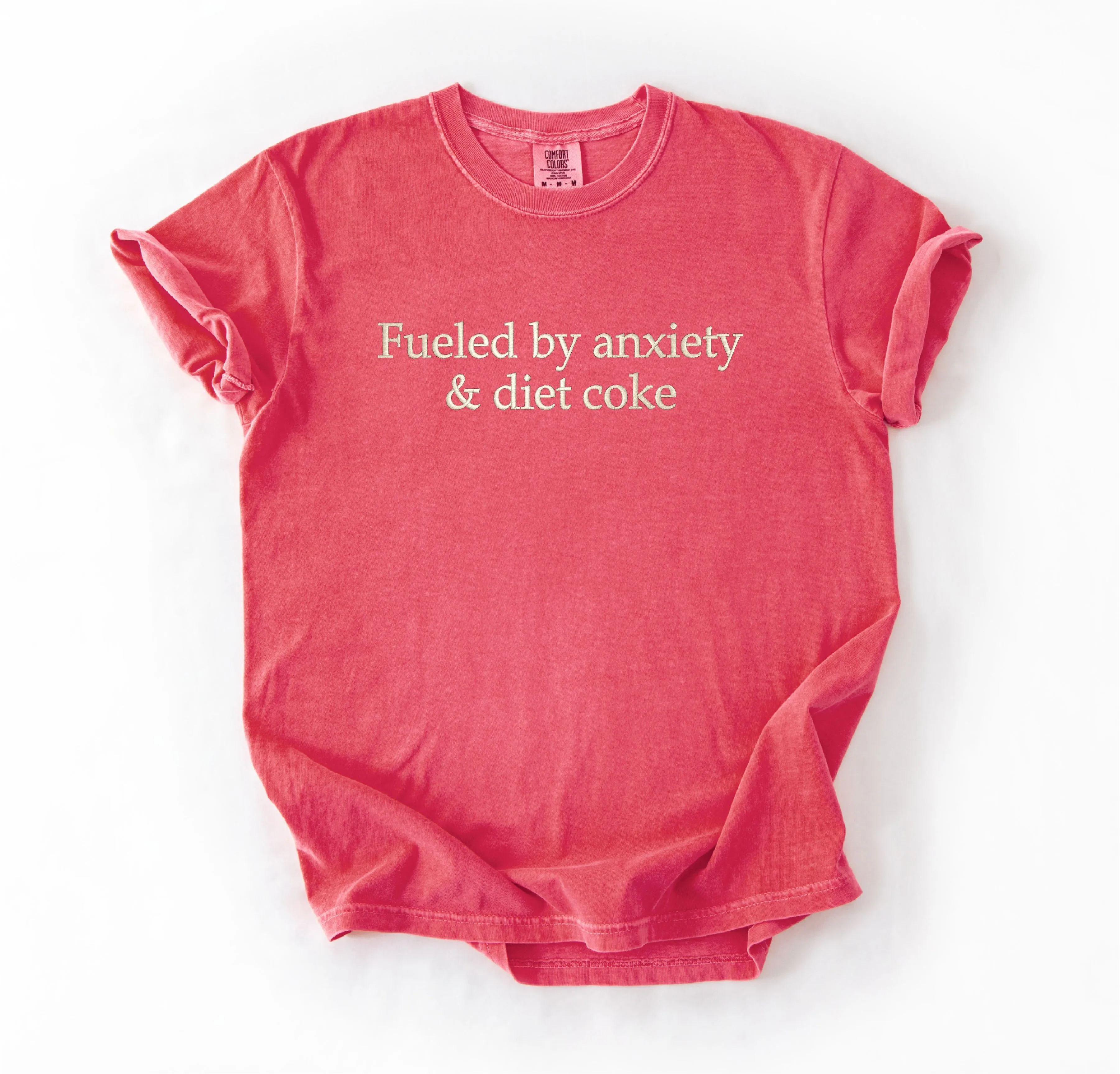 Fueled By Anxiety and Diet Coke Embroidered T-Shirt sold by Peach Marketplace product image thumbnail 3