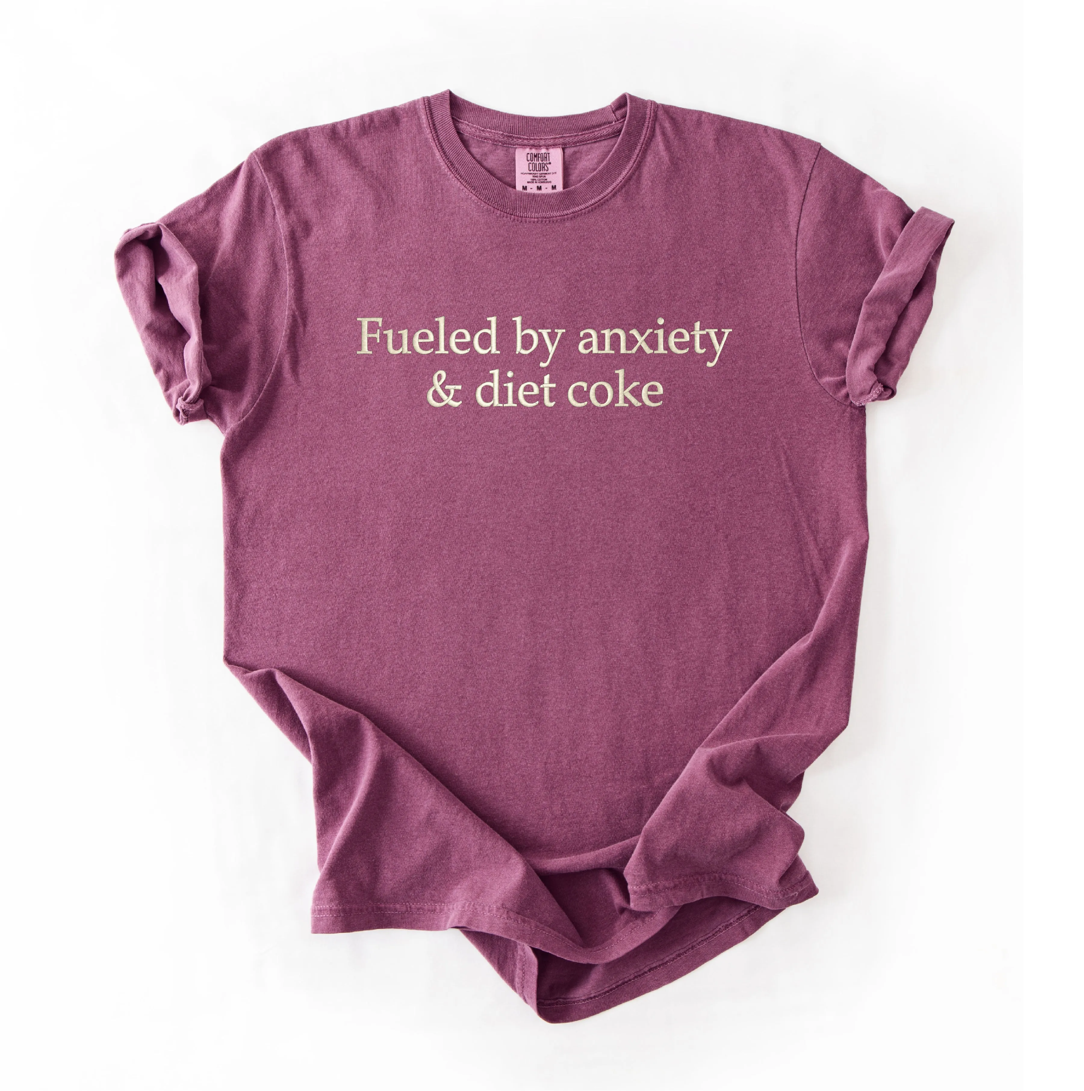 Fueled By Anxiety and Diet Coke Embroidered T-Shirt sold by Peach Marketplace product image thumbnail 2