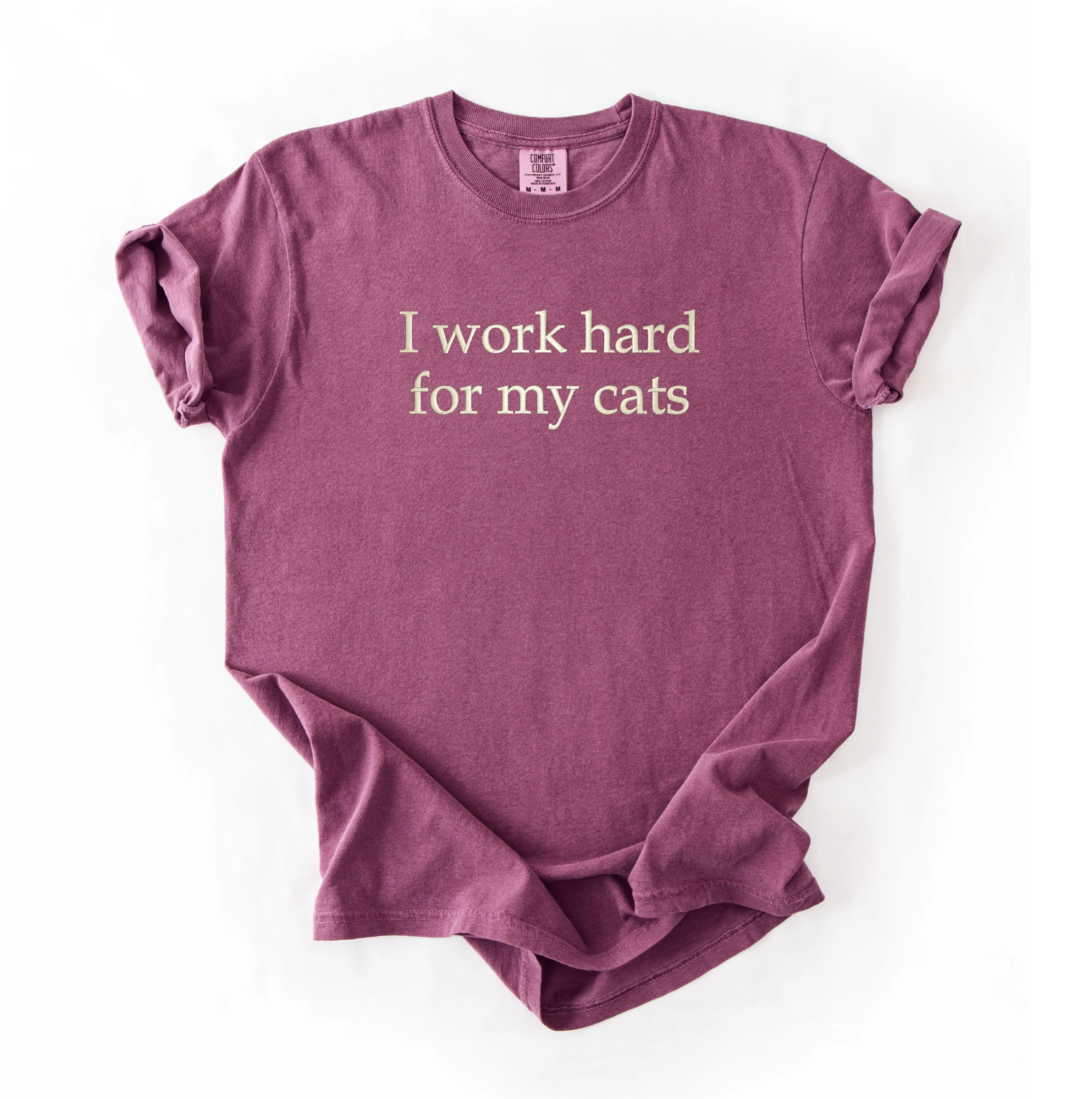 I Work Hard For My Cats Embroidered T-Shirt sold by Peach Marketplace product image thumbnail 2