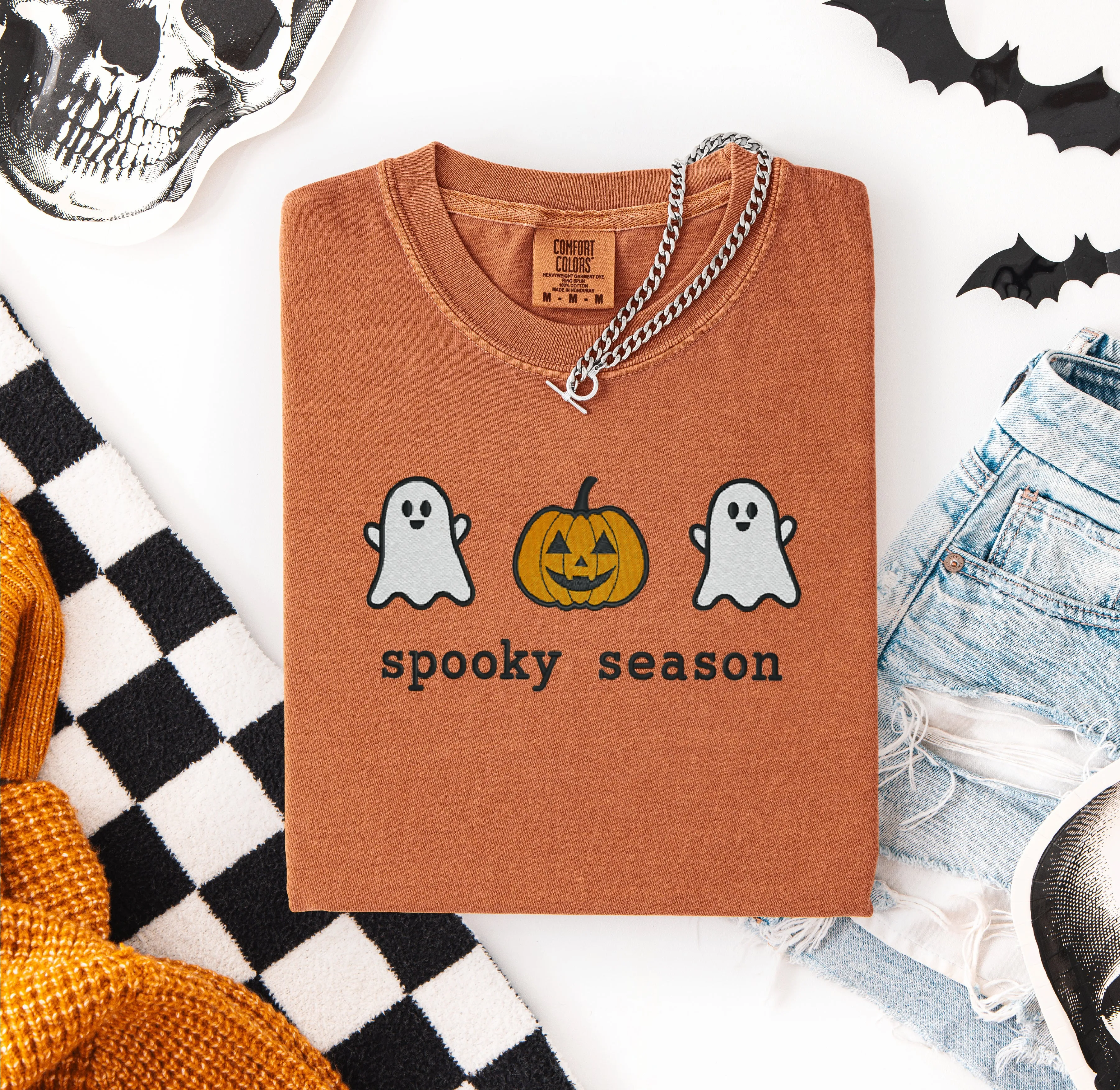 Spooky Season Ghost and Pumpkin Embroidered T-shirt sold by Peach Marketplace product image thumbnail 5