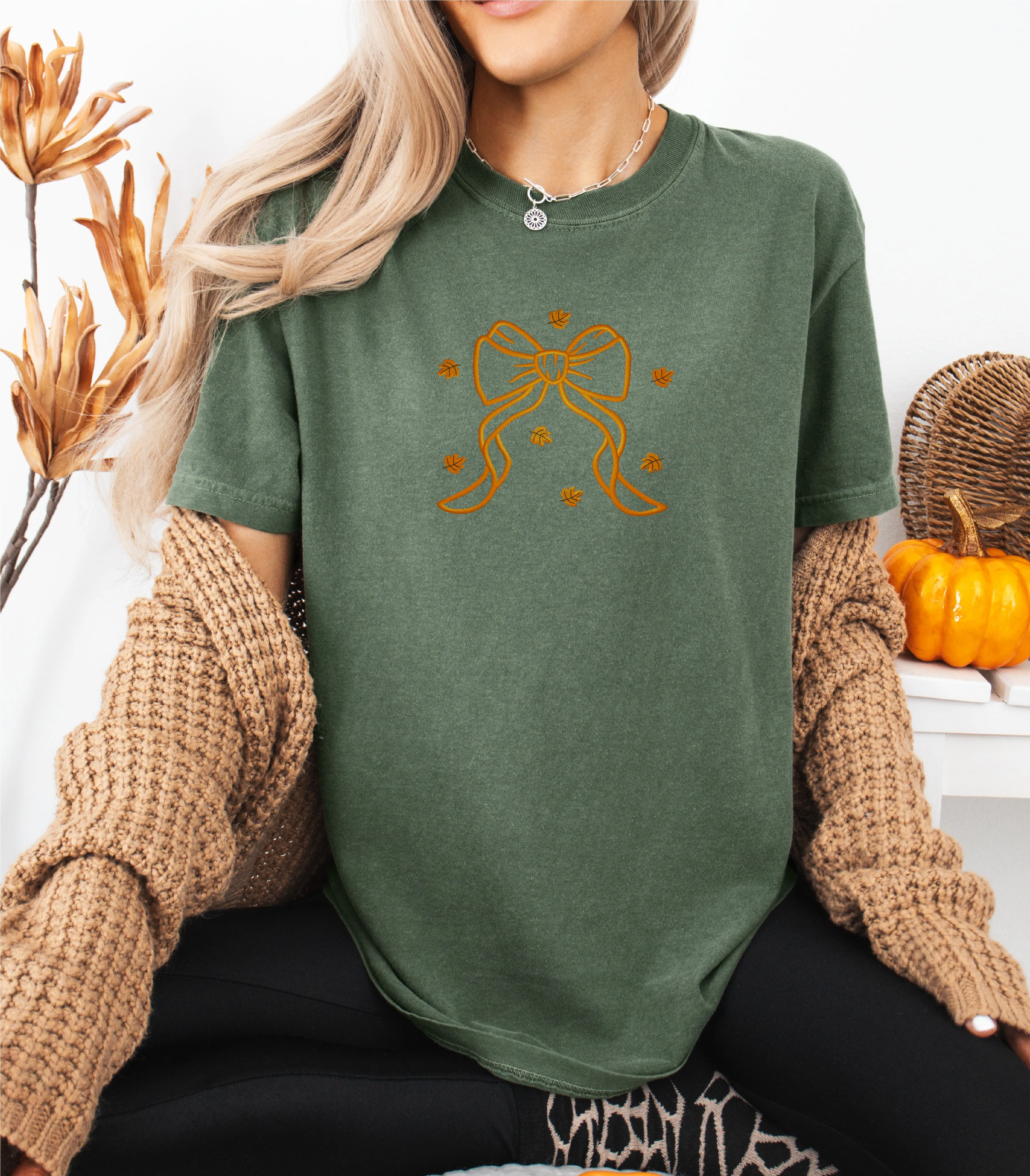 Big Fall Bow Embroidered T-shirt sold by Peach Marketplace product image thumbnail 3
