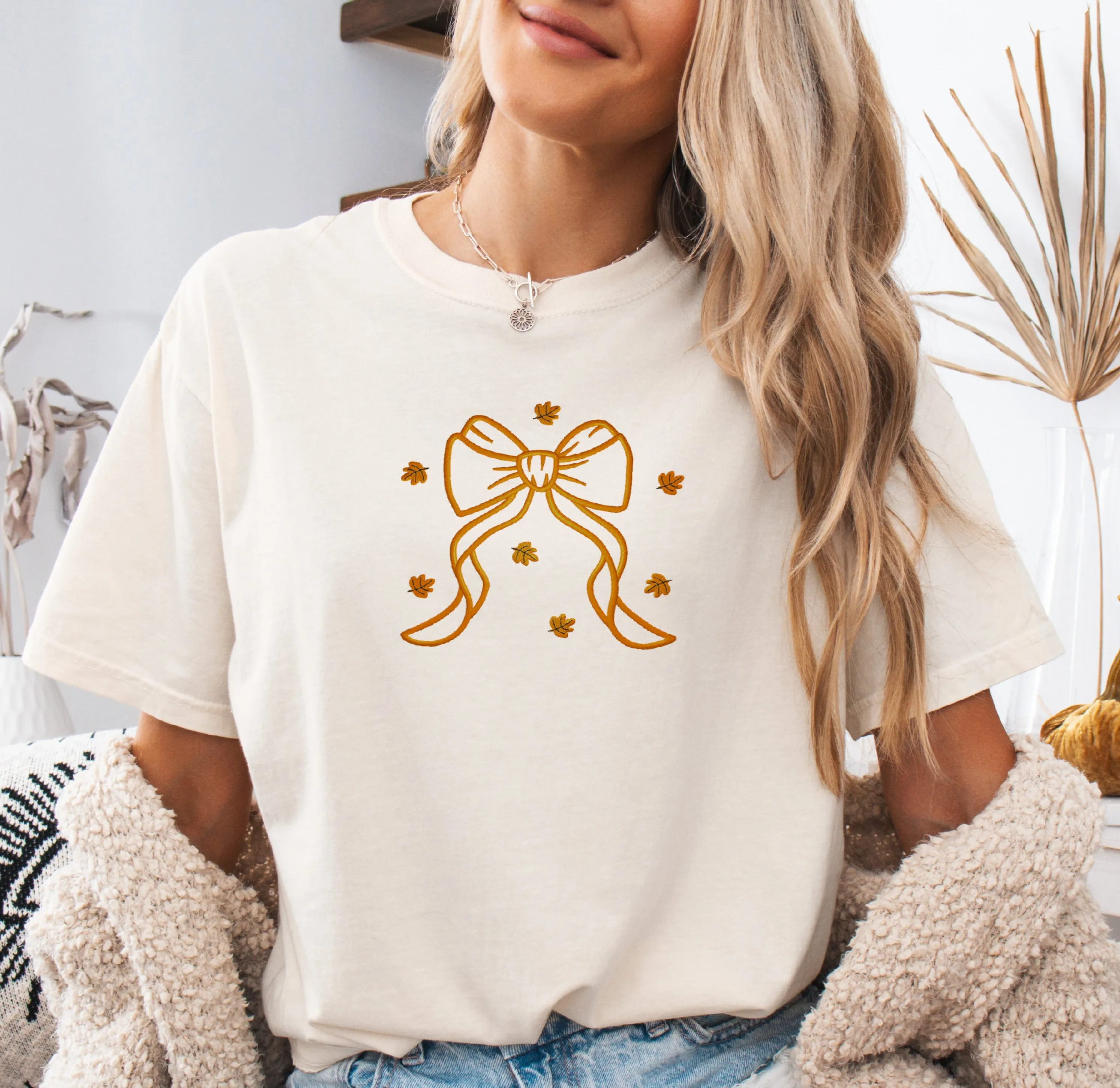 Big Fall Bow Embroidered T-shirt sold by Peach Marketplace