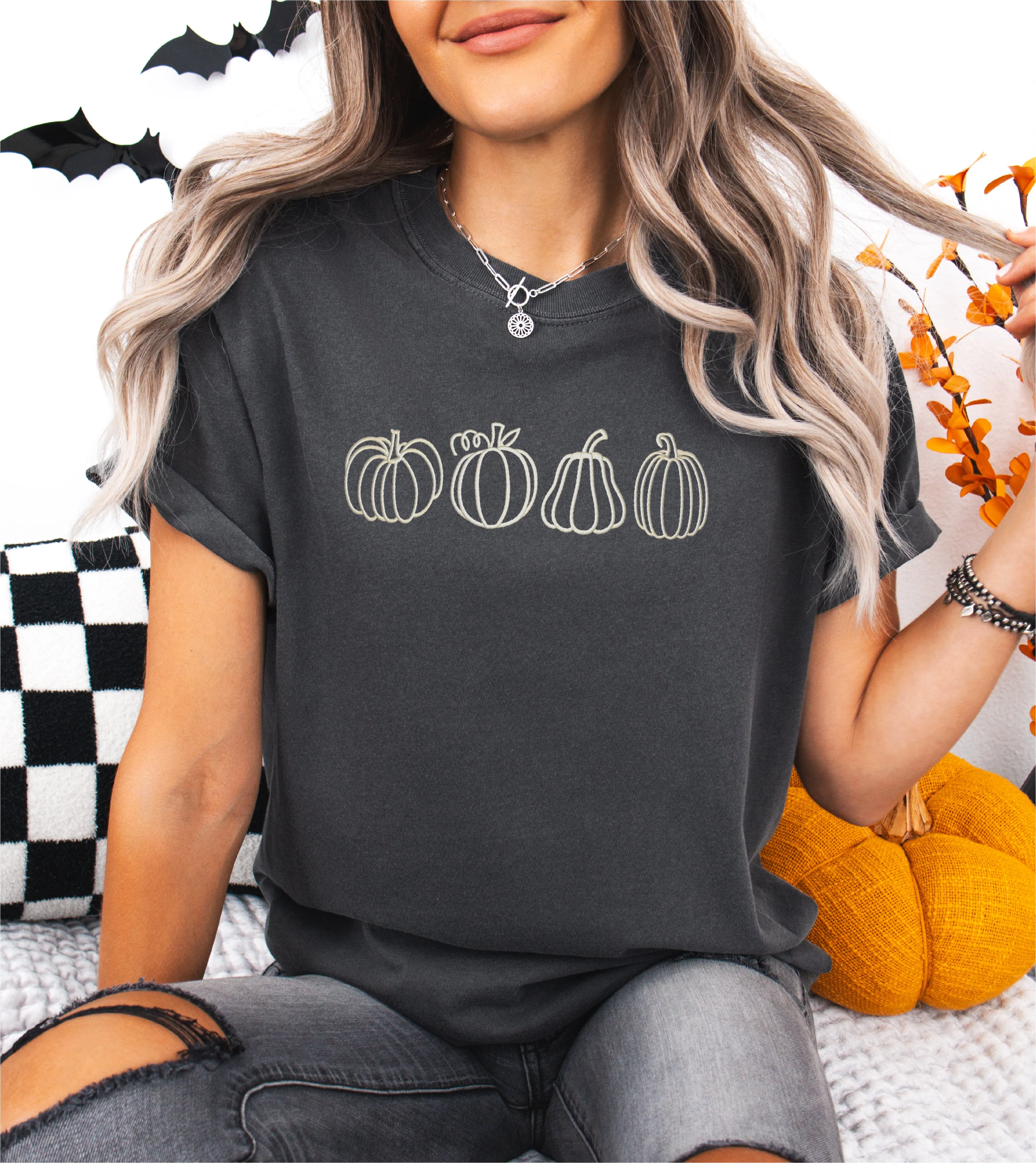 Pumpkins Embroidered T-shirt sold by Peach Marketplace product image thumbnail 3