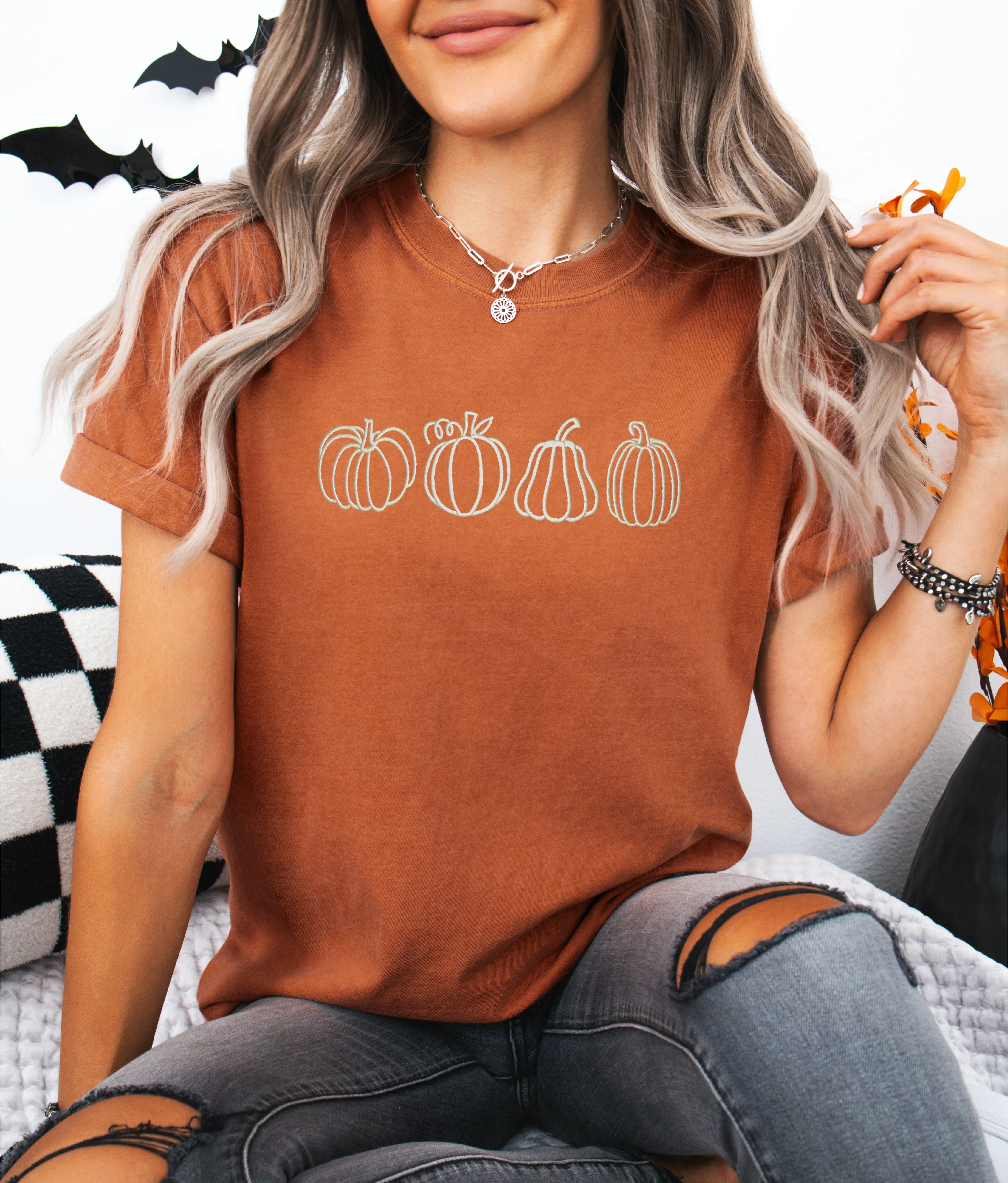 Pumpkins Embroidered T-shirt sold by Peach Marketplace product image thumbnail 4