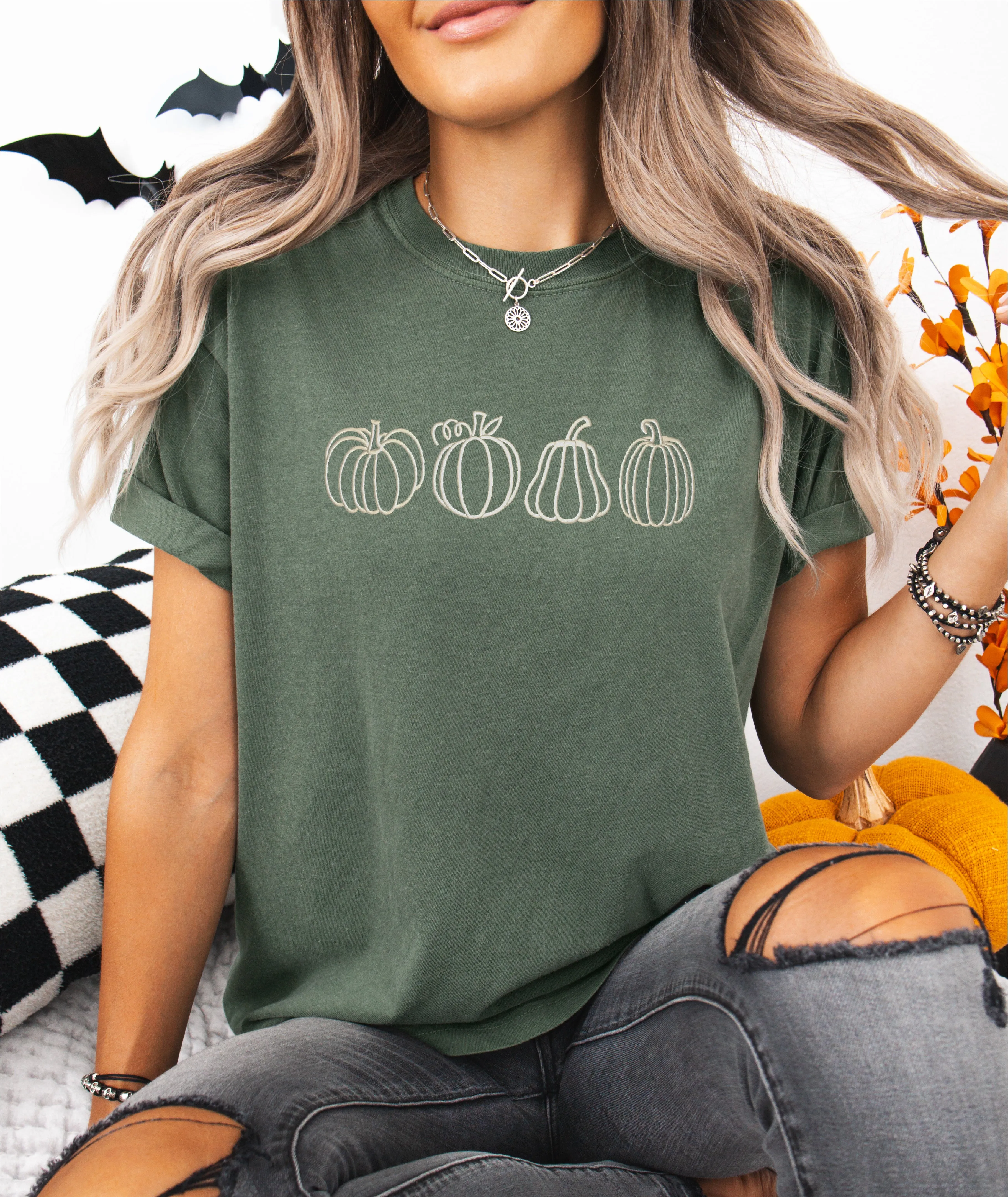 Pumpkins Embroidered T-shirt sold by Peach Marketplace product image thumbnail 2