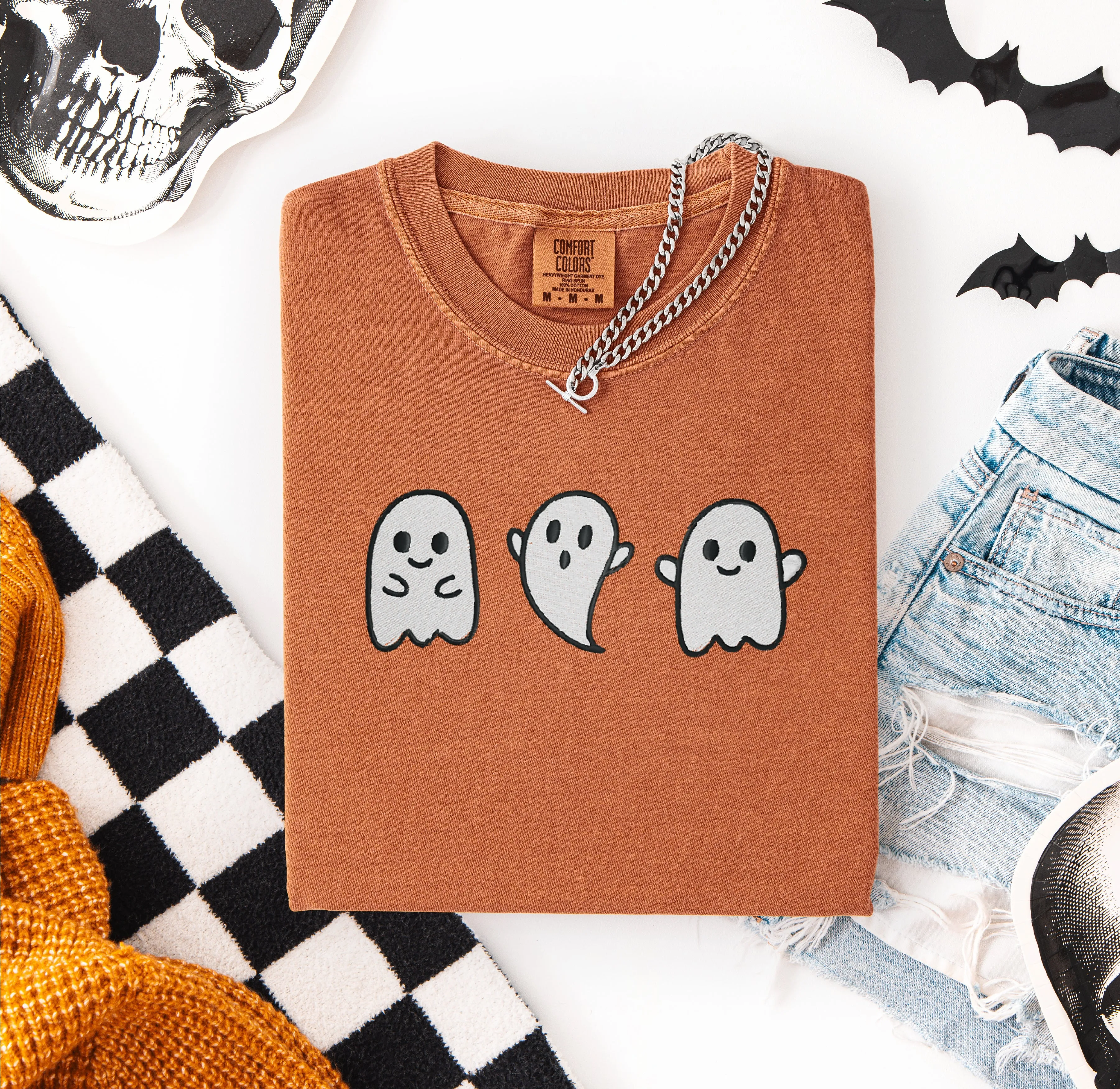 3 Cute Ghosts Embroidered T-shirt sold by Peach Marketplace product image thumbnail 2