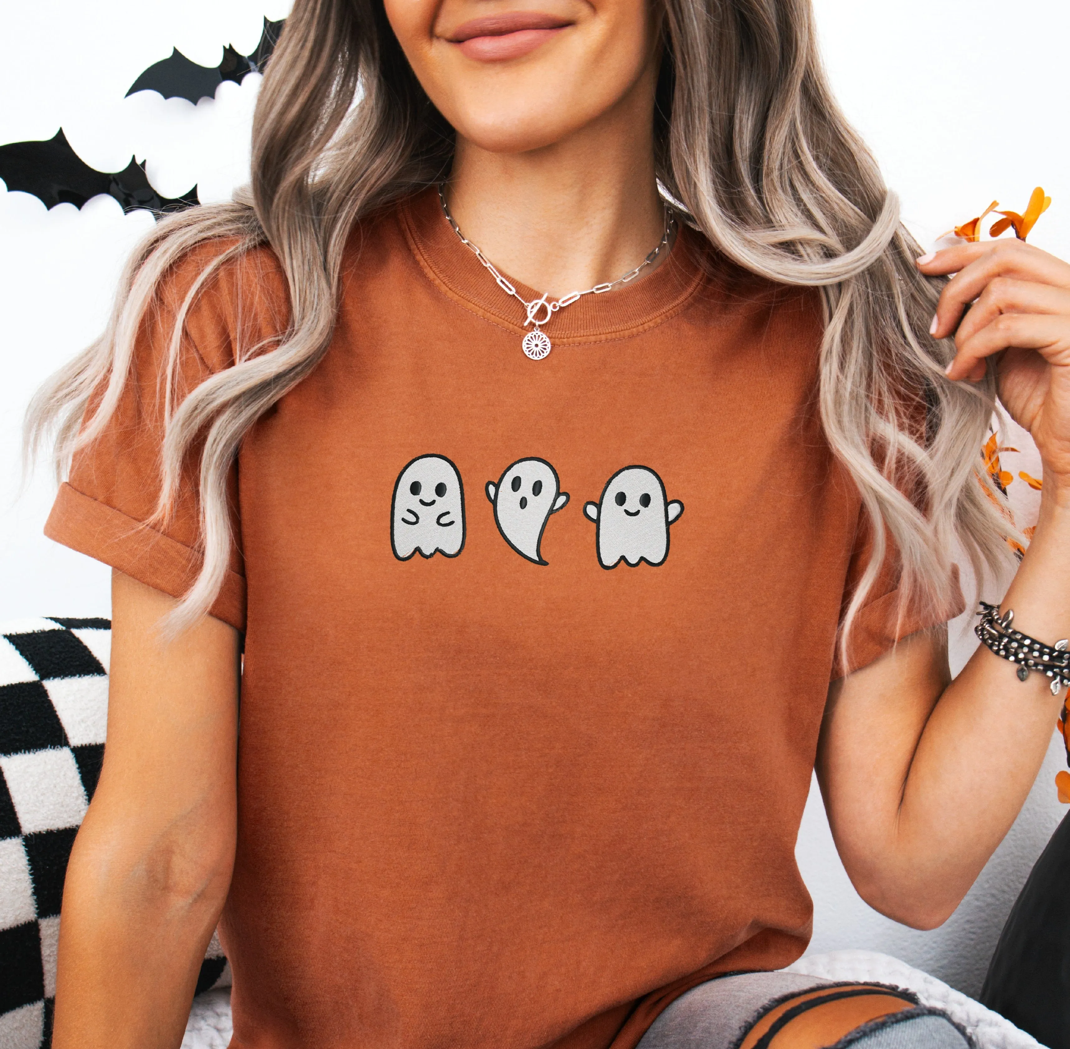 3 Cute Ghosts Embroidered T-shirt sold by Peach Marketplace