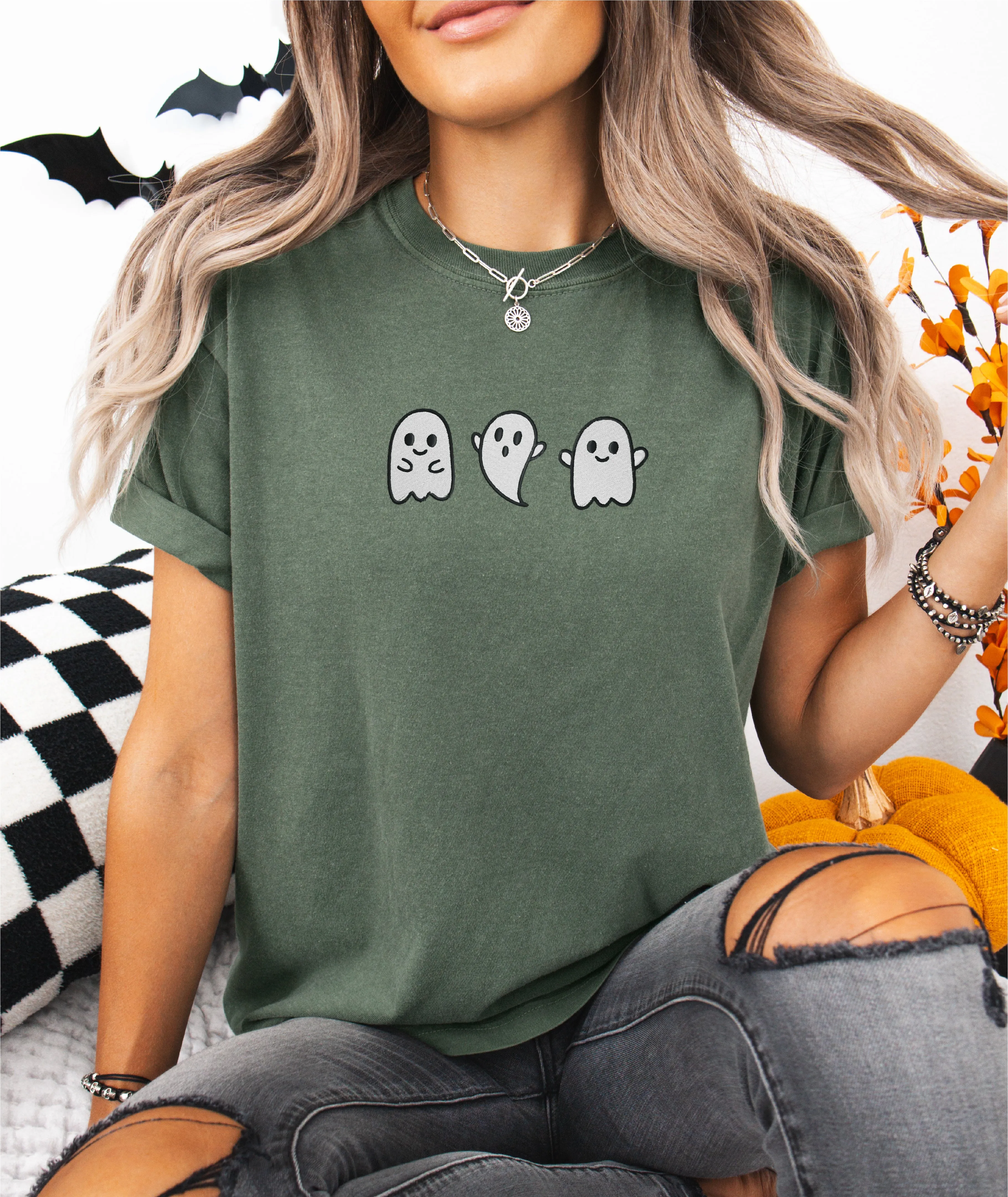 3 Cute Ghosts Embroidered T-shirt sold by Peach Marketplace product image thumbnail 5