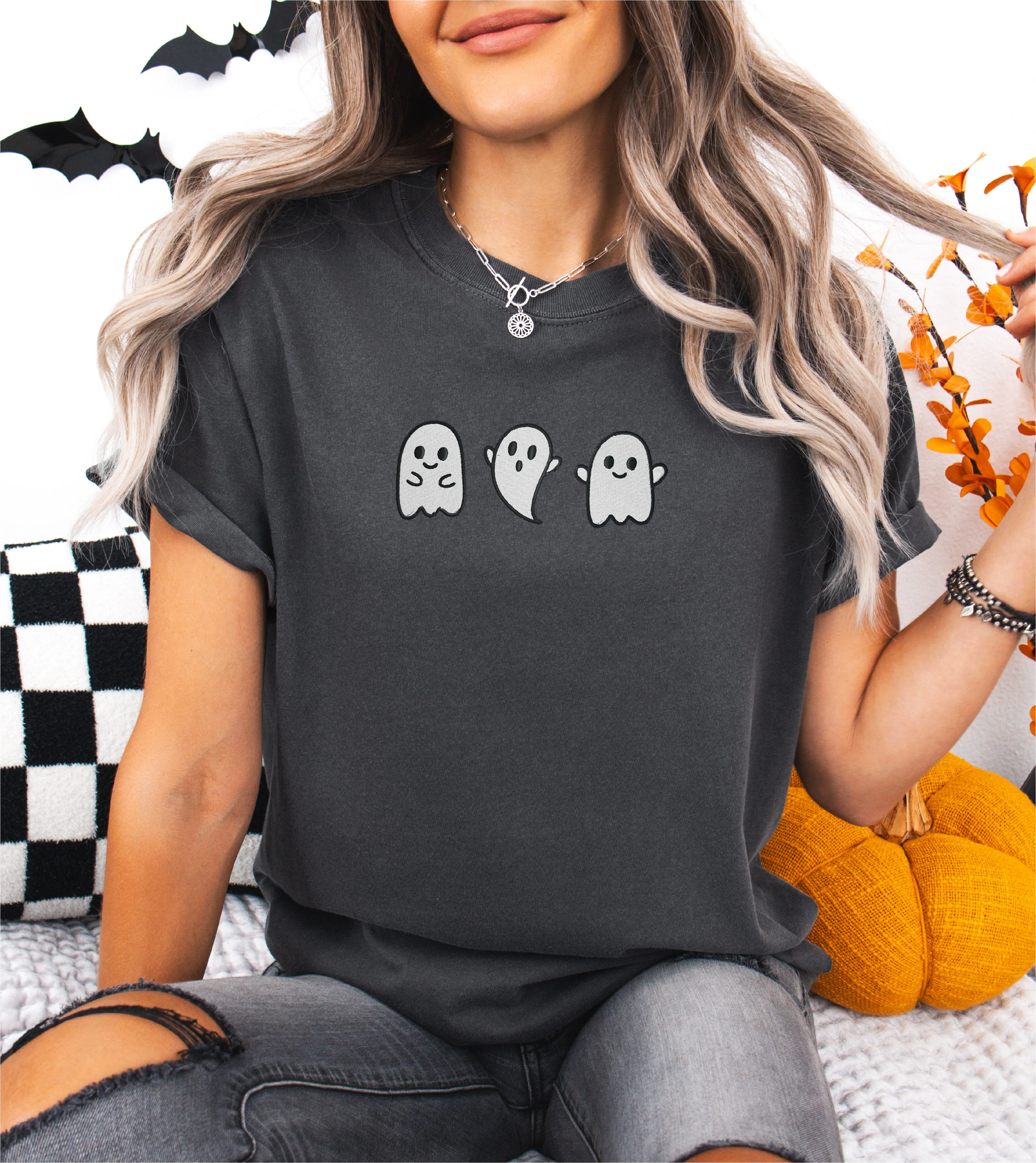 3 Cute Ghosts Embroidered T-shirt sold by Peach Marketplace product image thumbnail 3