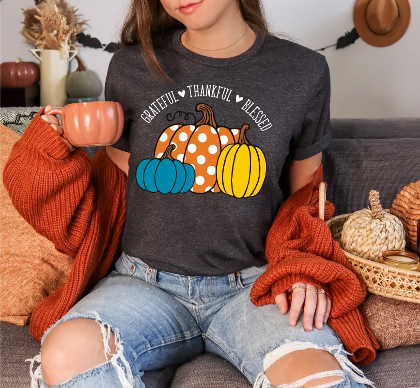 Grateful, Thankful, Blessed Pumpkin Tee sold by Peach Marketplace