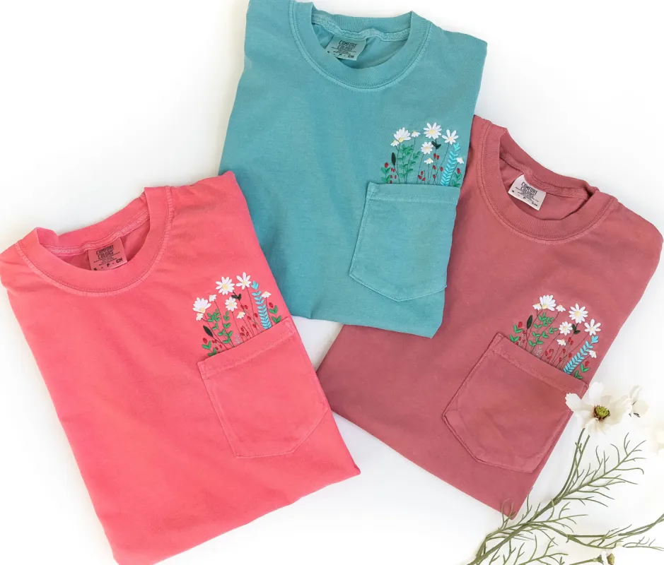 Wildflower Pocket Tees sold by Peach Marketplace