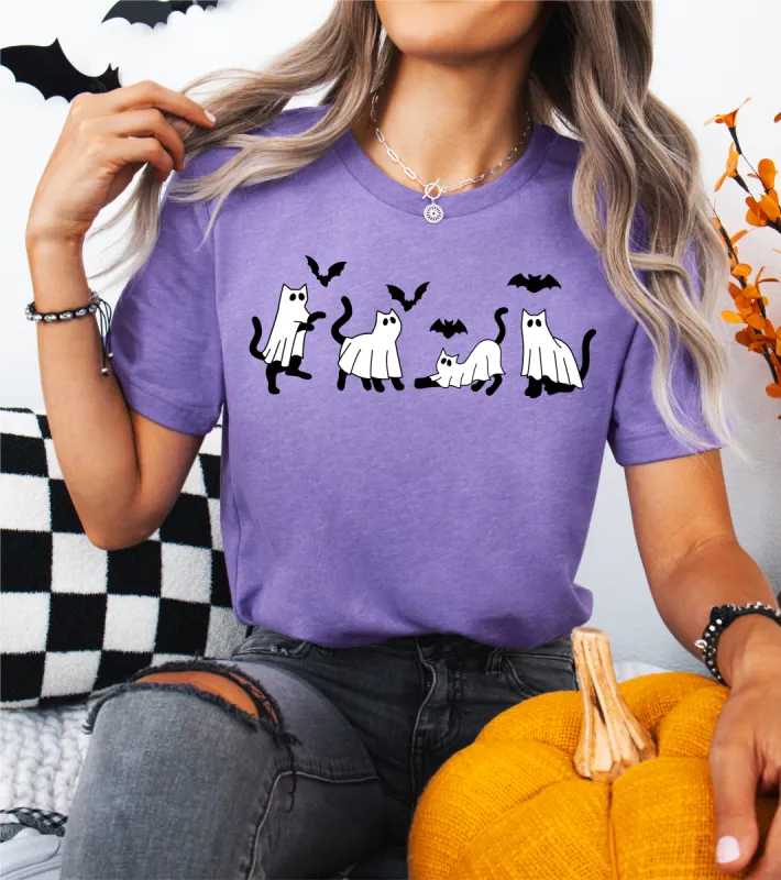 Cats, Bats, and Ghosts Halloween Shirt sold by Peach Marketplace