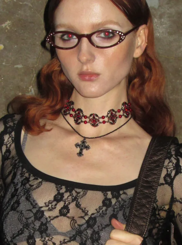 Gothic-Style Red Gemstone Choker sold by PROD Bldg
