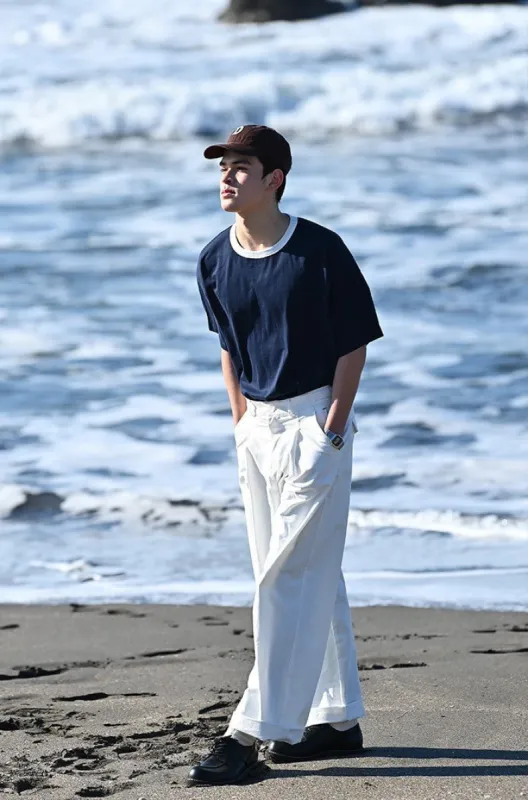 Men's Oversized T-shirt / Navy Blue & White Collar sold by PROD Bldg