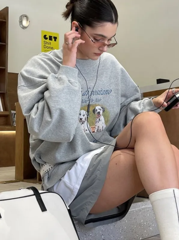 Loose Fit Two Dalmatians Crewneck / Gray sold by PROD Bldg