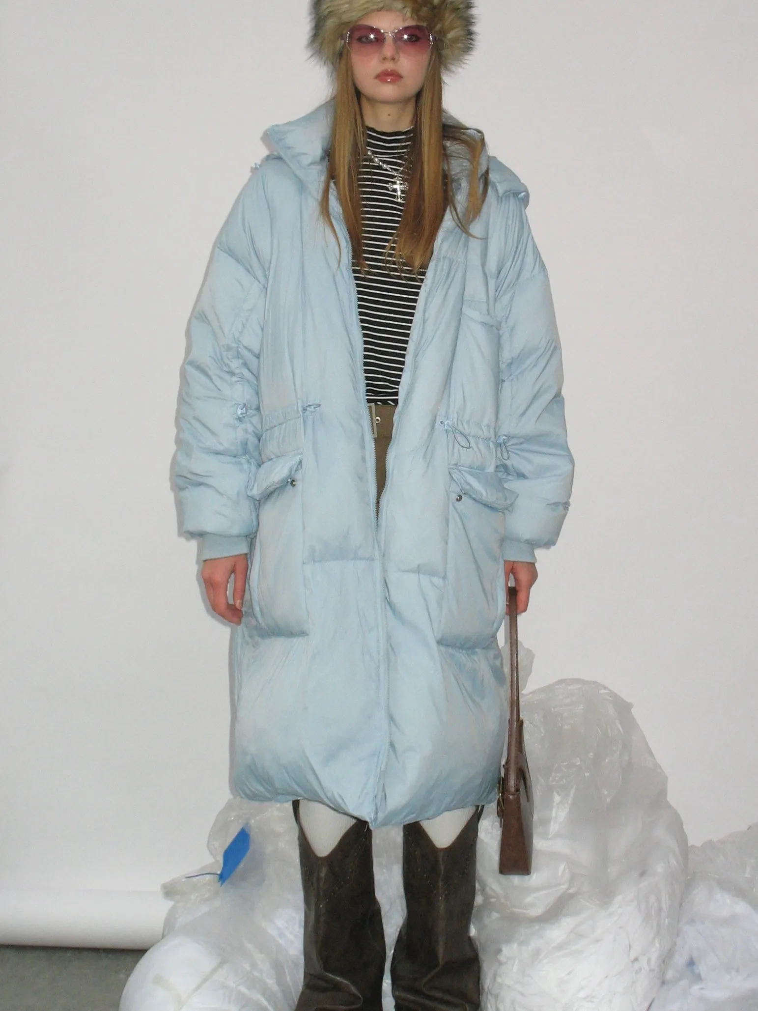 Light Blue Hooded Long Down Jacket sold by PROD Bldg product image thumbnail 3