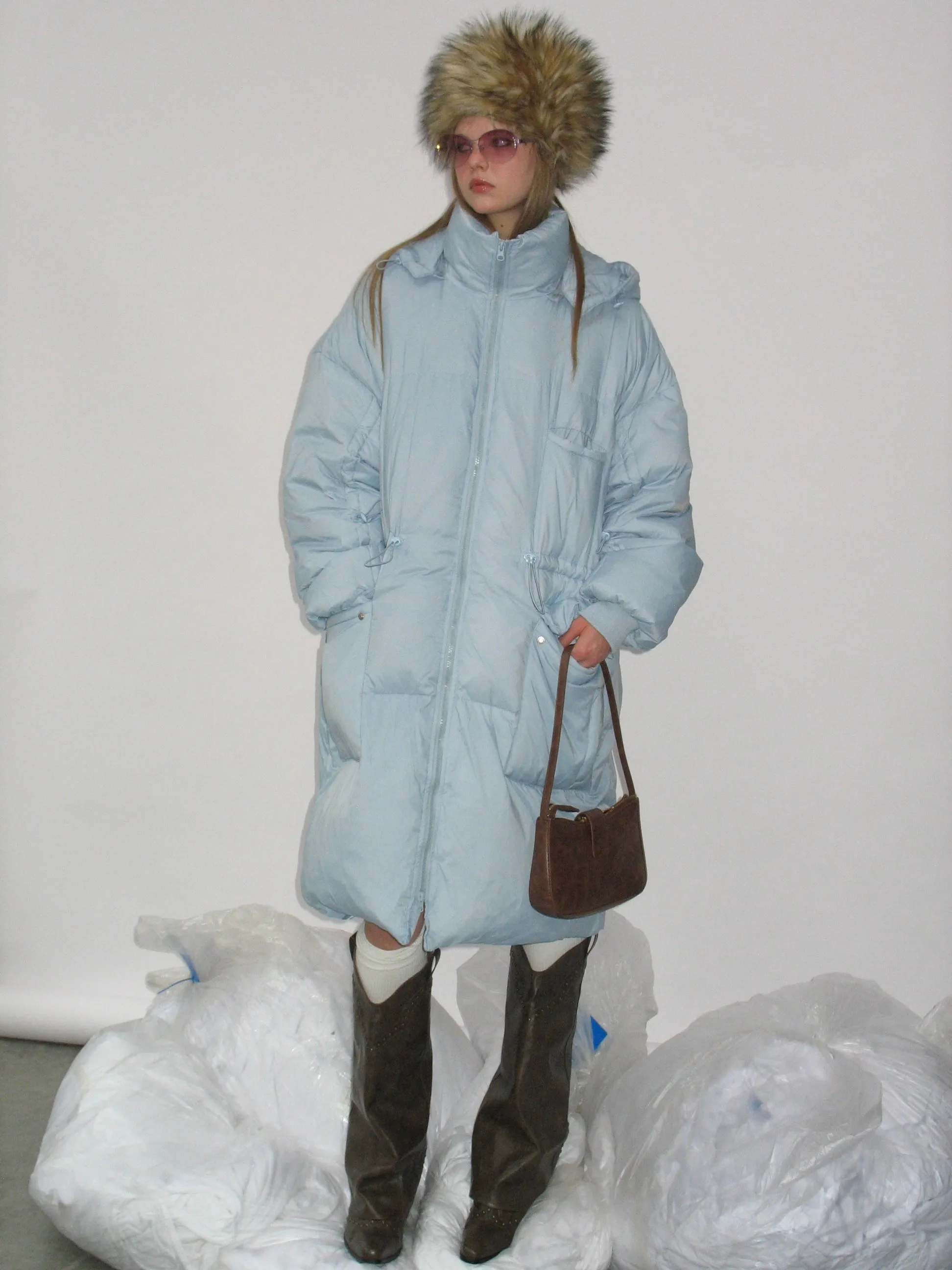 Light Blue Hooded Long Down Jacket sold by PROD Bldg product image thumbnail 5
