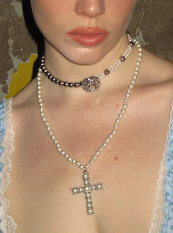 White Pearl Cross Necklace Set sold by PROD Bldg