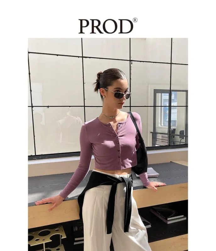 Button Down Crop Top Long Sleeve / Mauve sold by PROD Bldg