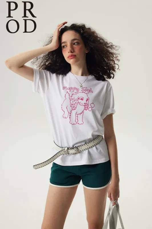 Puppy Sigh Basic Graphic Short Sleeve T-Shirt /White sold by PROD Bldg