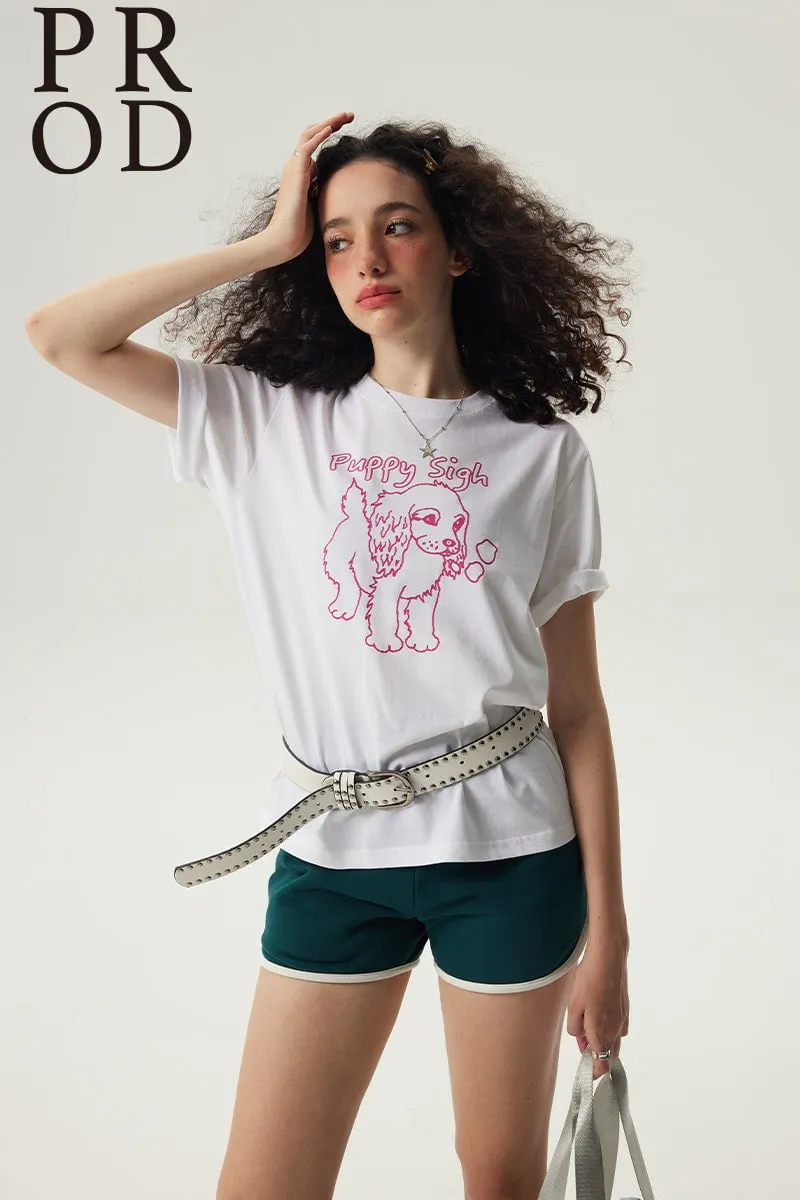 Puppy Sigh Basic Graphic Short Sleeve T-Shirt /White sold by PROD Bldg