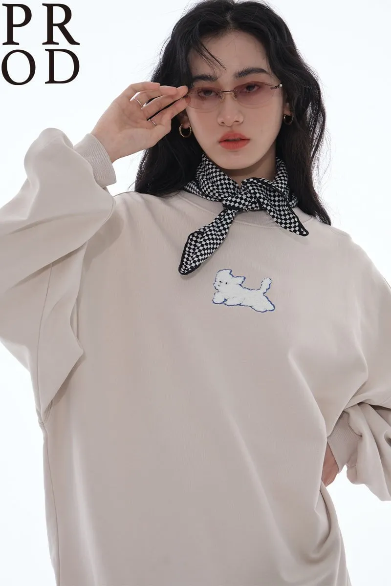 Loose Fit Dog Plush Embroidered Crewneck Sweatshirt / Beige sold by PROD Bldg