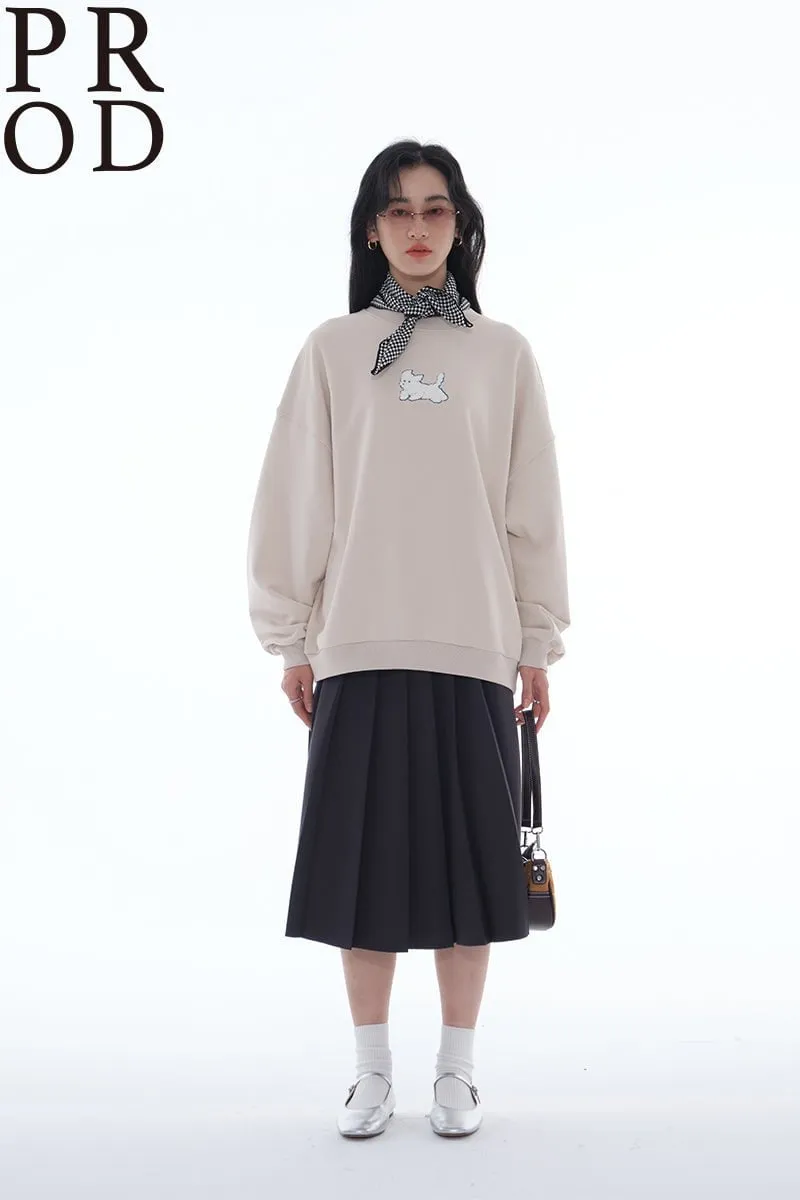 Loose Fit Dog Plush Embroidered Crewneck Sweatshirt / Beige sold by PROD Bldg product image thumbnail 3