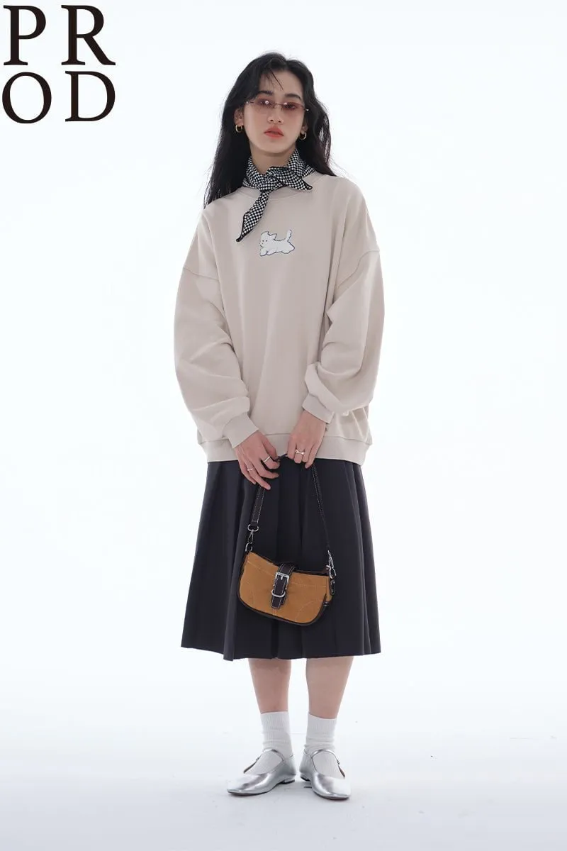 Loose Fit Dog Plush Embroidered Crewneck Sweatshirt / Beige sold by PROD Bldg product image thumbnail 2