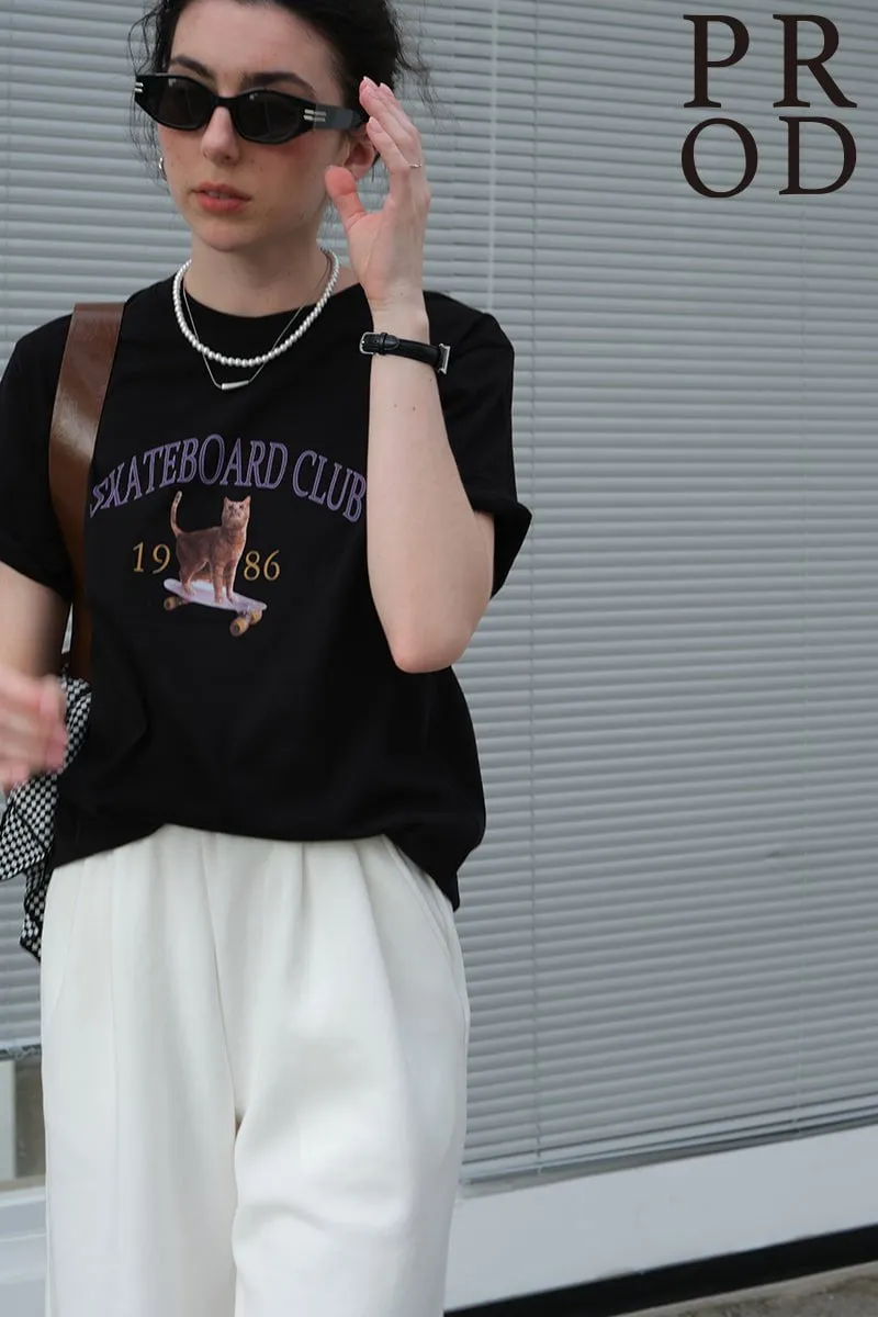 1986 Skateboard Club - Cat Graphic Basic Short Sleeve T-Shirt / Black sold by PROD Bldg product image thumbnail 2