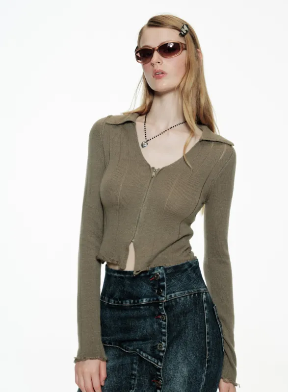 Lapel Lightweight Zip-Up Cardigan sold by PROD Bldg