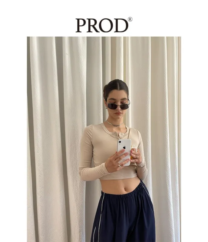 Henley Crop Top Long Sleeve/ Nude sold by PROD Bldg