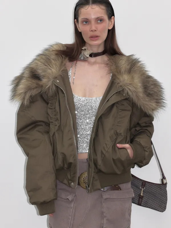 Olive Green Faux Fur Down Jacket sold by PROD Bldg