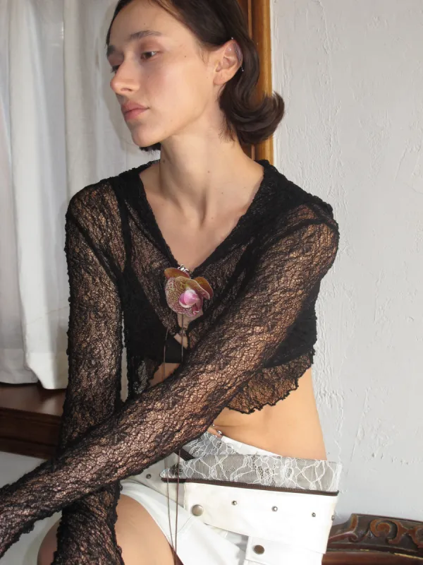 Lace Hollow Out Hole Knitted hooded cardigan sold by PROD Bldg