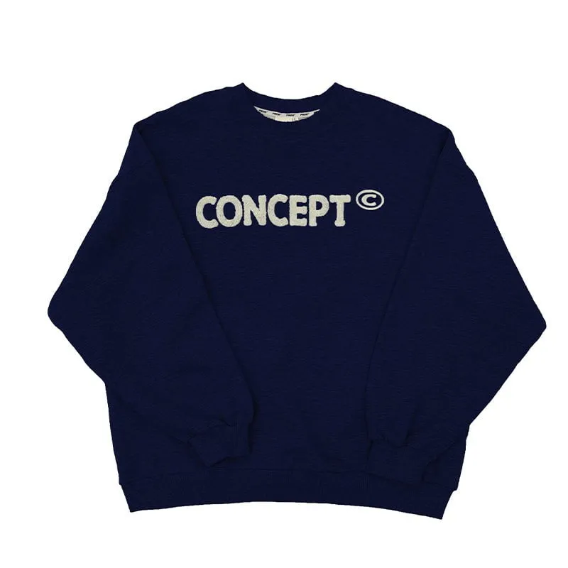 Loose Fit Concept Plush Embroidered Sweatshirt / Navy Blue sold by PROD Bldg