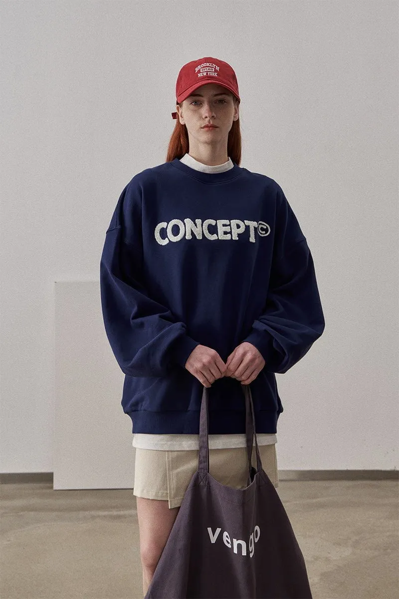 Loose Fit Concept Plush Embroidered Sweatshirt / Navy Blue sold by PROD Bldg product image thumbnail 2