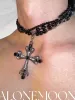 Multilayered Black Cross Pearl Long Necklace sold by PROD Bldg