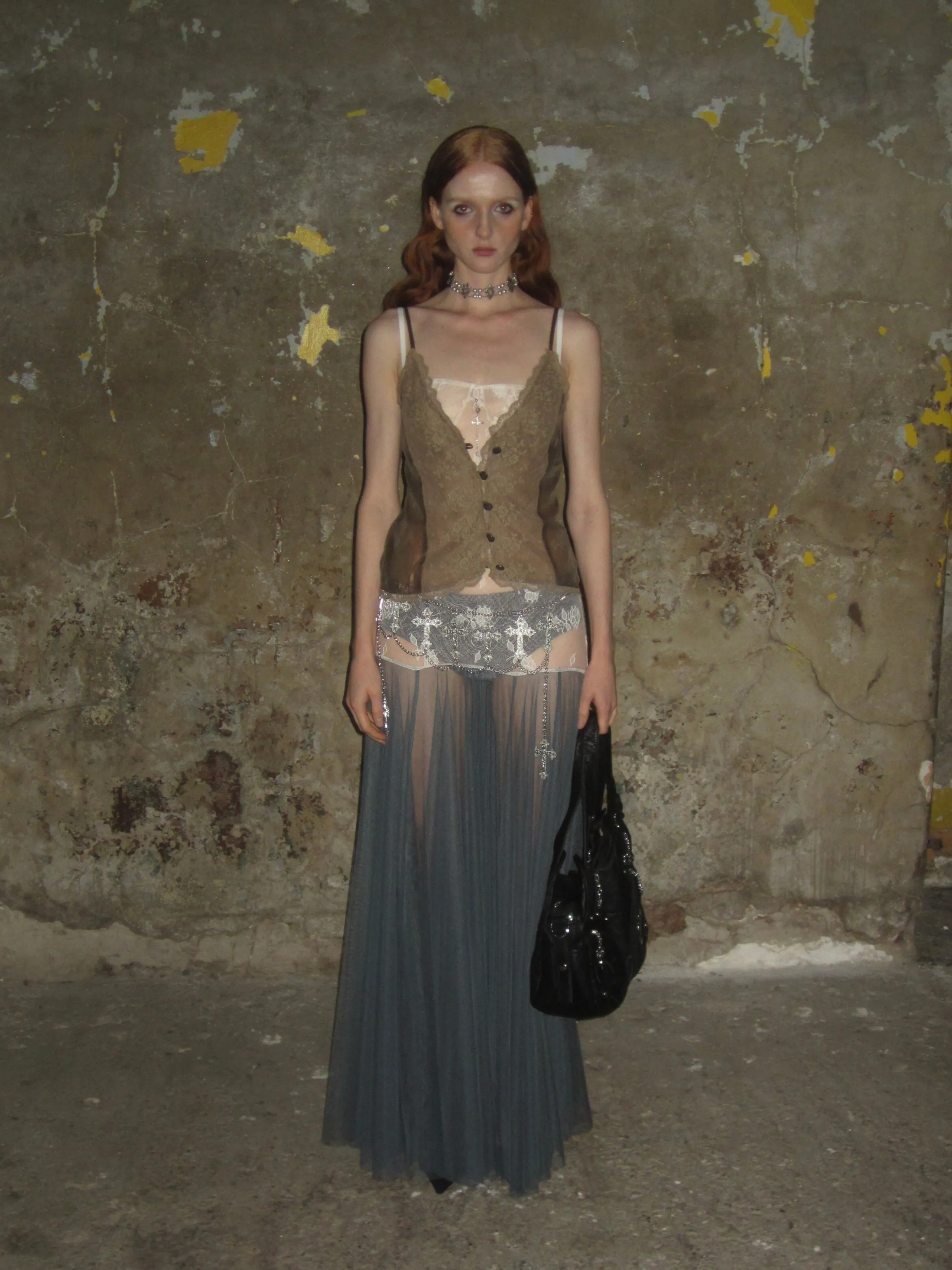 Lace buttoned camisole top /Coffee sold by PROD Bldg product image thumbnail 3